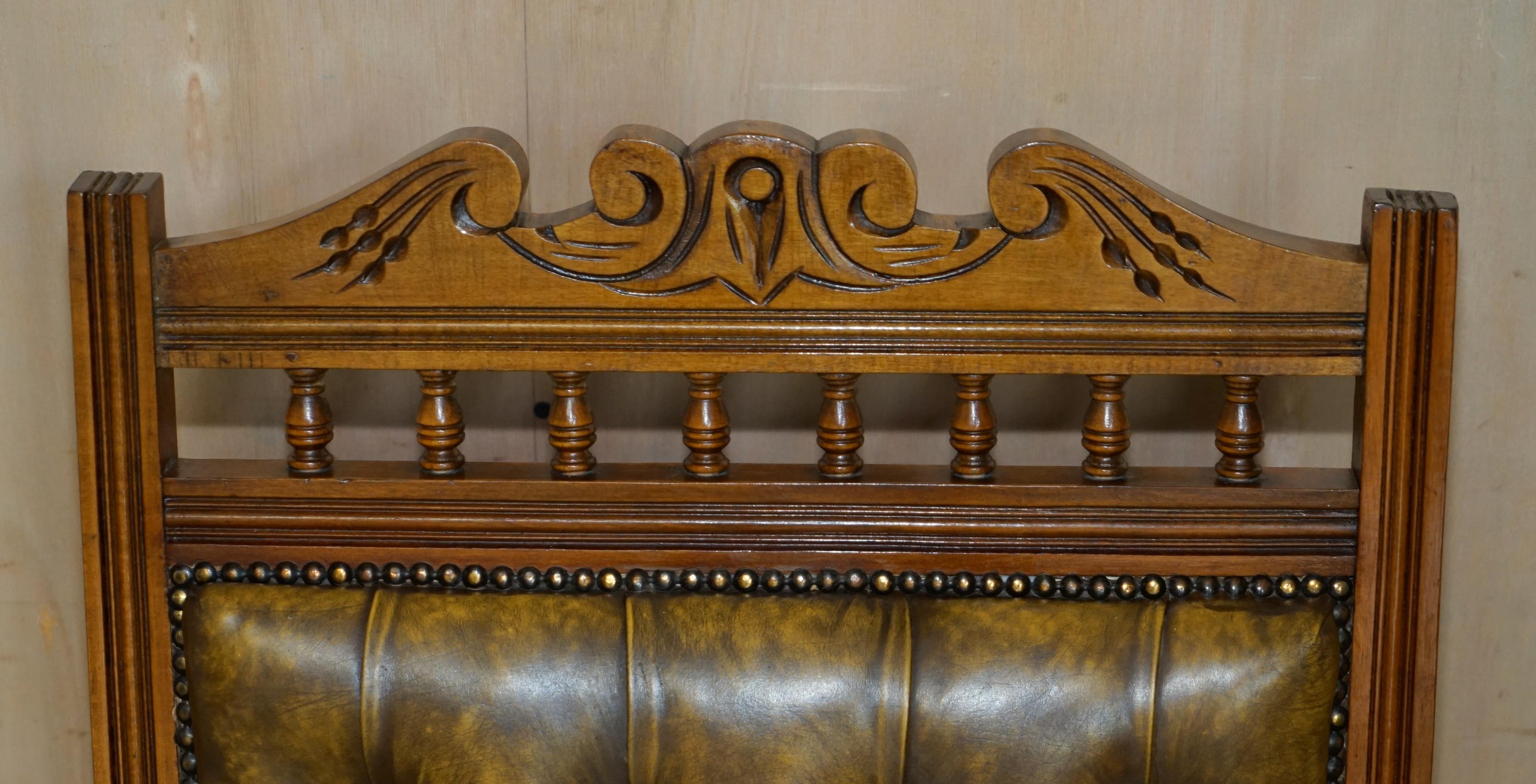 Hand-Crafted STUNNING VINTAGE CHESTERFIELD TUFTED PETROL BROWN LEATHER LIBRARY ARMCHAiR For Sale