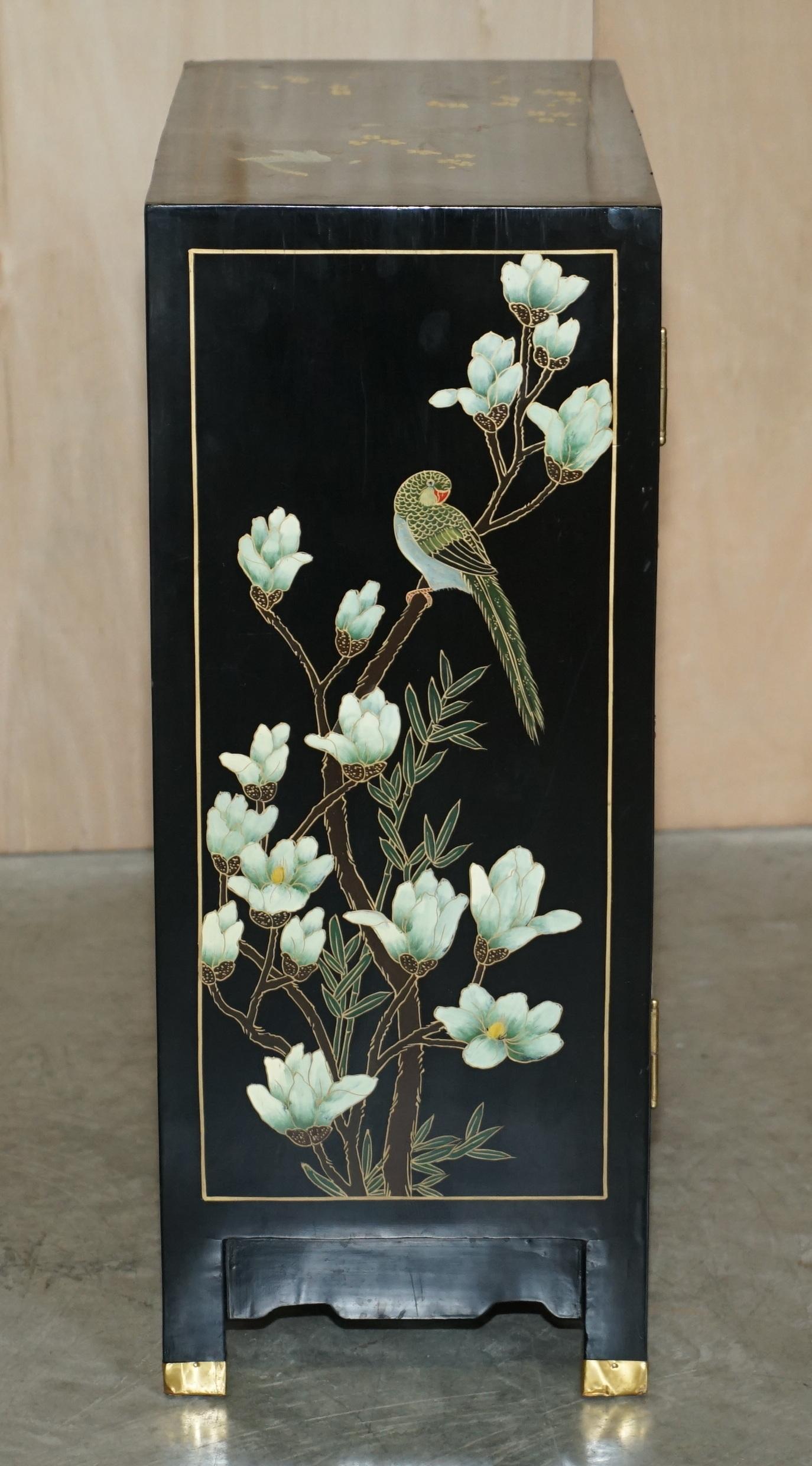 Stunning Vintage Chinese Chinoiserie Lacquer Side Cabinet with Hard Stone Finish 6
