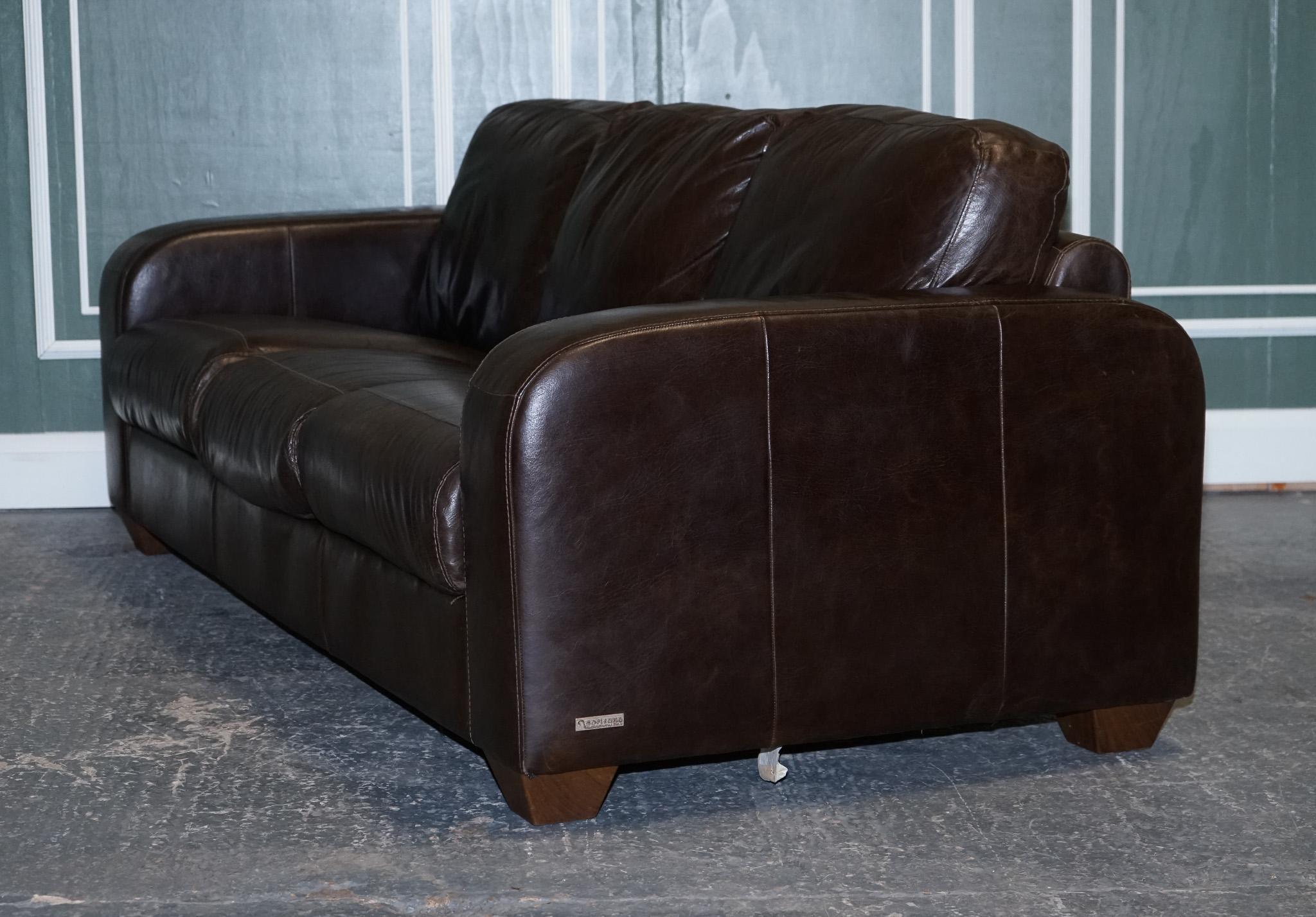 STUNNING VINTAGE CHOCOLATE BROWN LEATHER THREE SEATER SOFA BY SOFITALiA 6