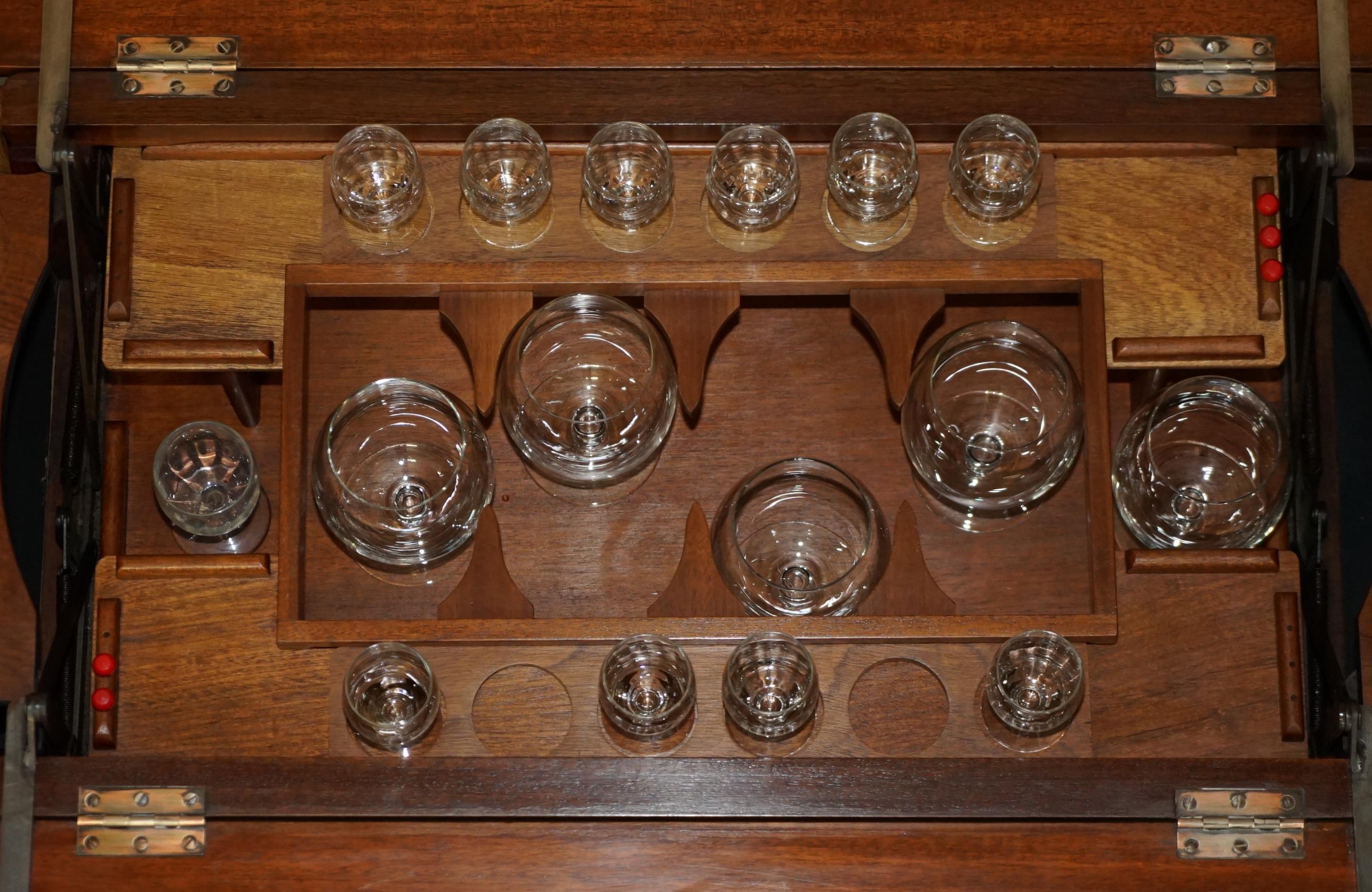 Stunning Vintage circa 1930s Sideboard Drinks Pop Up Bar Table on Wheels For Sale 6