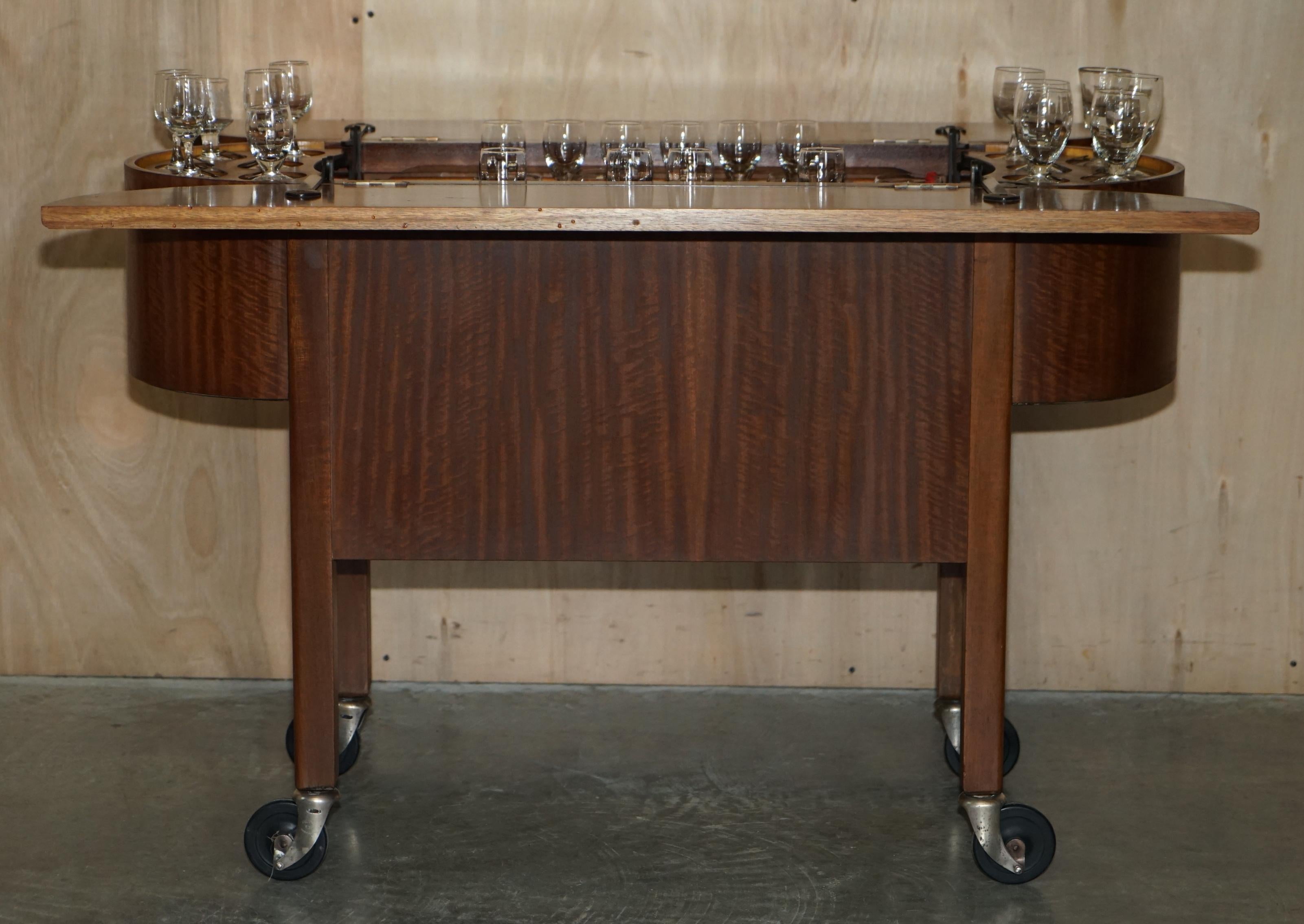 Hand-Crafted Stunning Vintage circa 1930s Sideboard Drinks Pop Up Bar Table on Wheels For Sale
