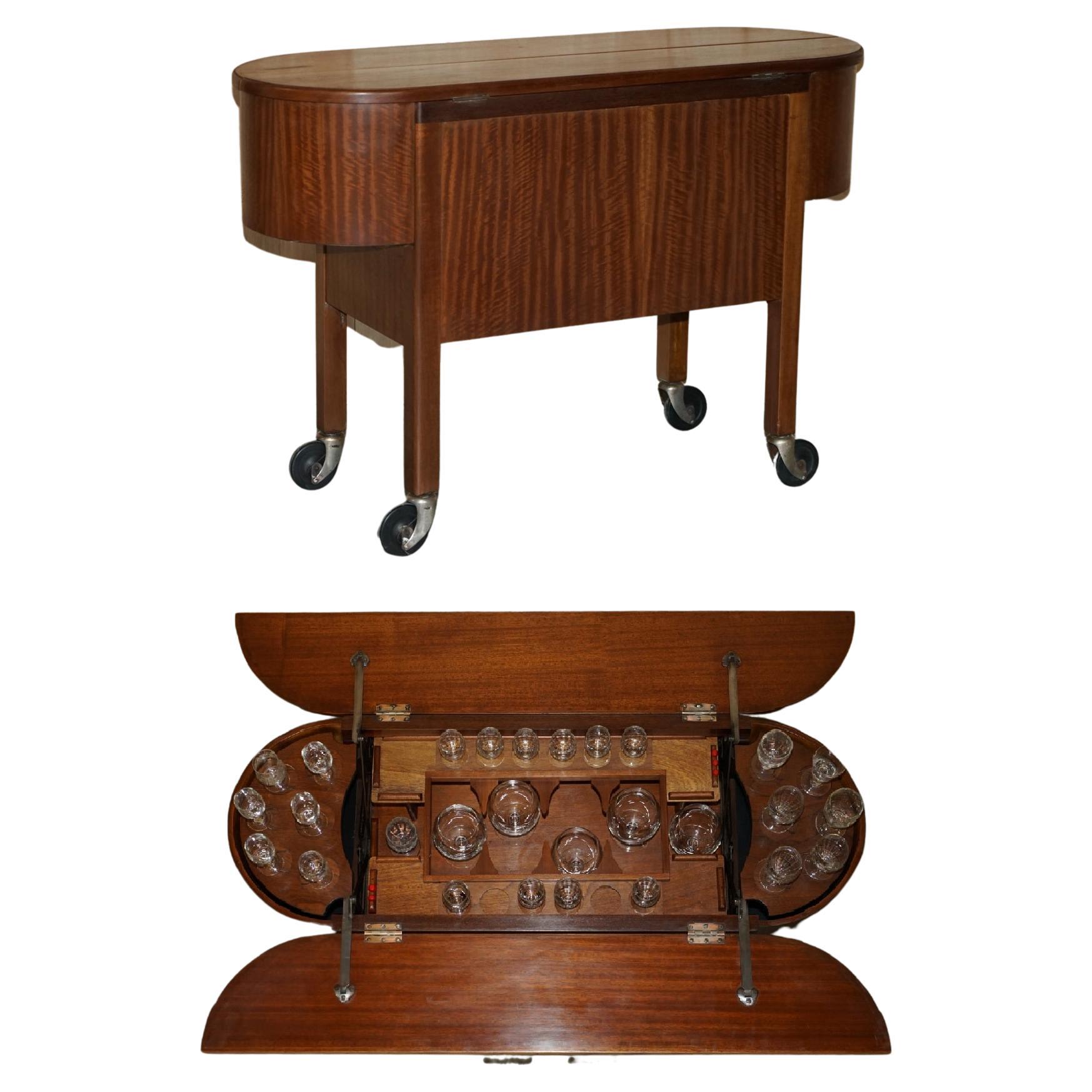 Stunning Vintage circa 1930s Sideboard Drinks Pop Up Bar Table on Wheels For Sale