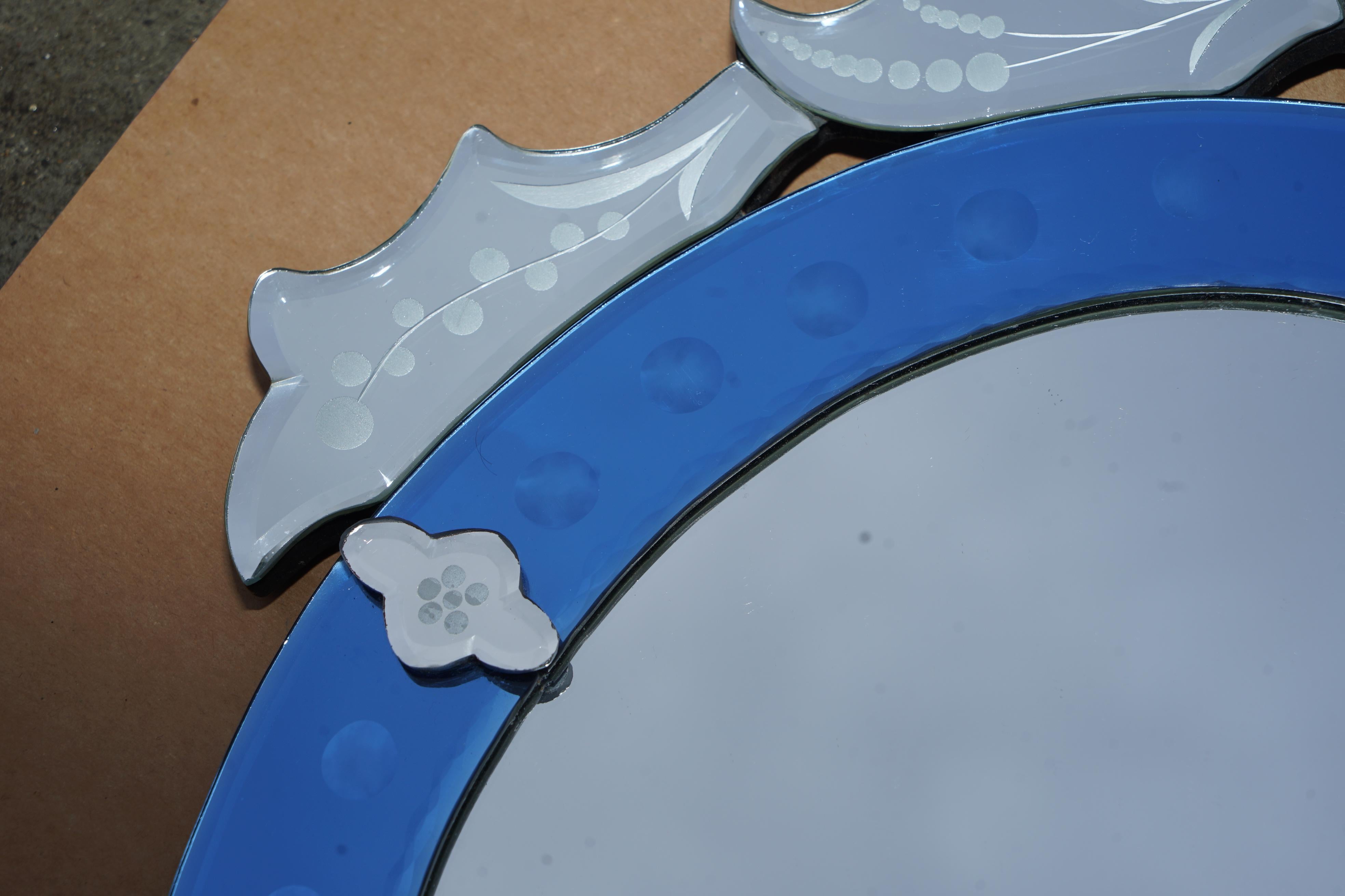 Impresionante Vintage Azul Cobalto Grabado Italiano Venitiano Espejo de Pared Tamaño Adorable en venta 4