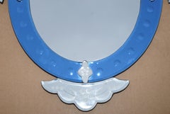 Stunning Vintage Cobalt Blue Engraved Italian Venitian Wall Mirror Lovely Size