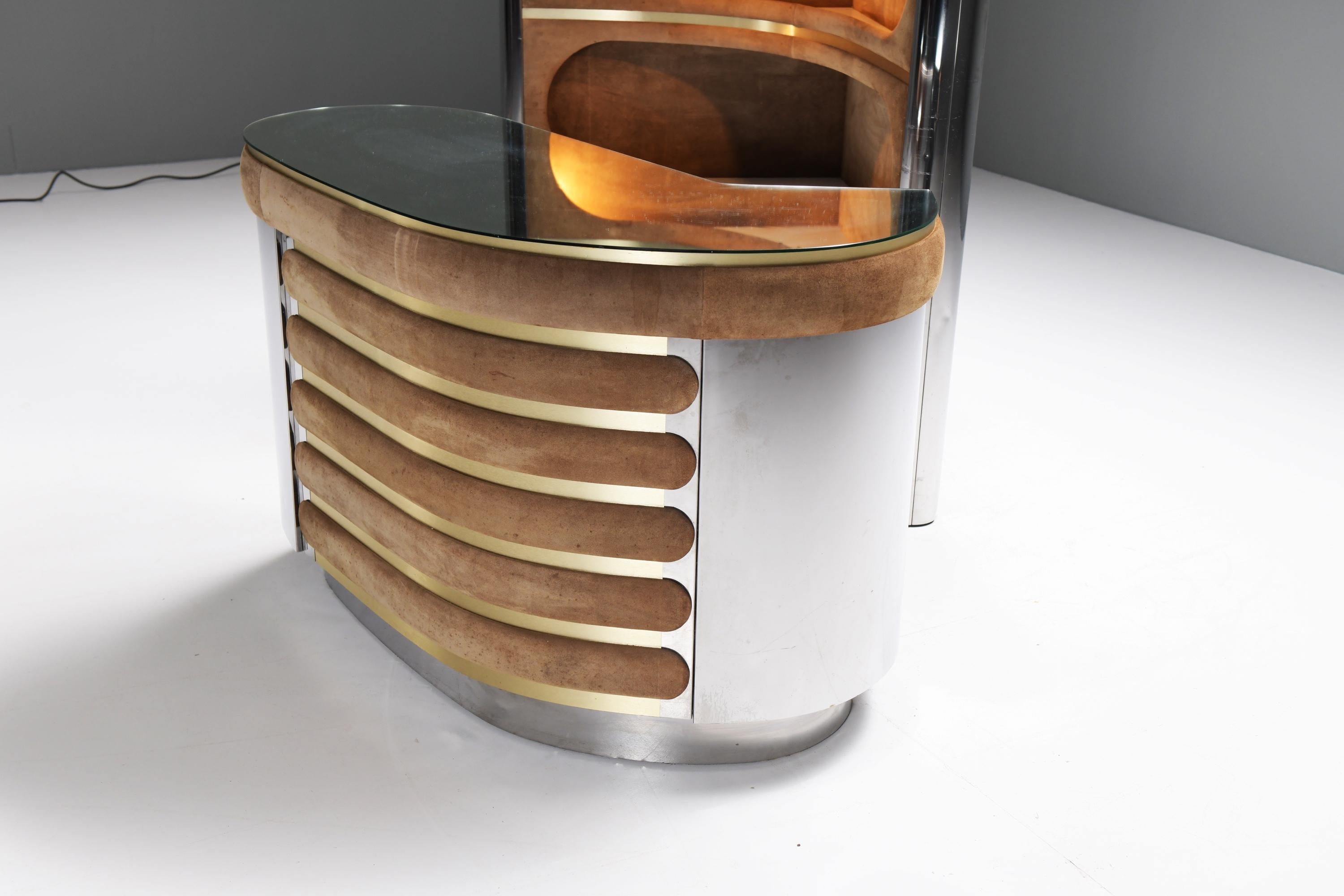 Stunning vintage Cocktail Bar in suede & chrome by Willy Rizzo Italy 8