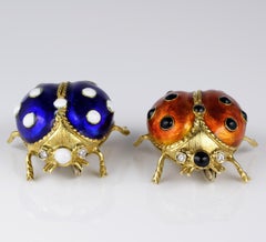 Stunning Vintage Couple of Diamond Enameled Lady Bag Brooches