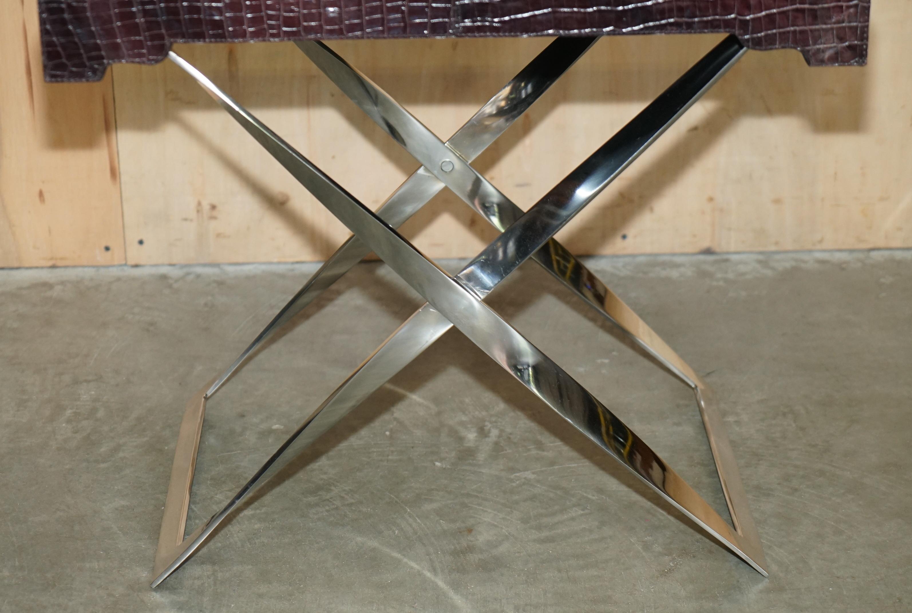 TABLE ALLIGATOR CROCODILE VINTAGE EN CUIR PATiNA AVEC CHROME TRAY en vente 5