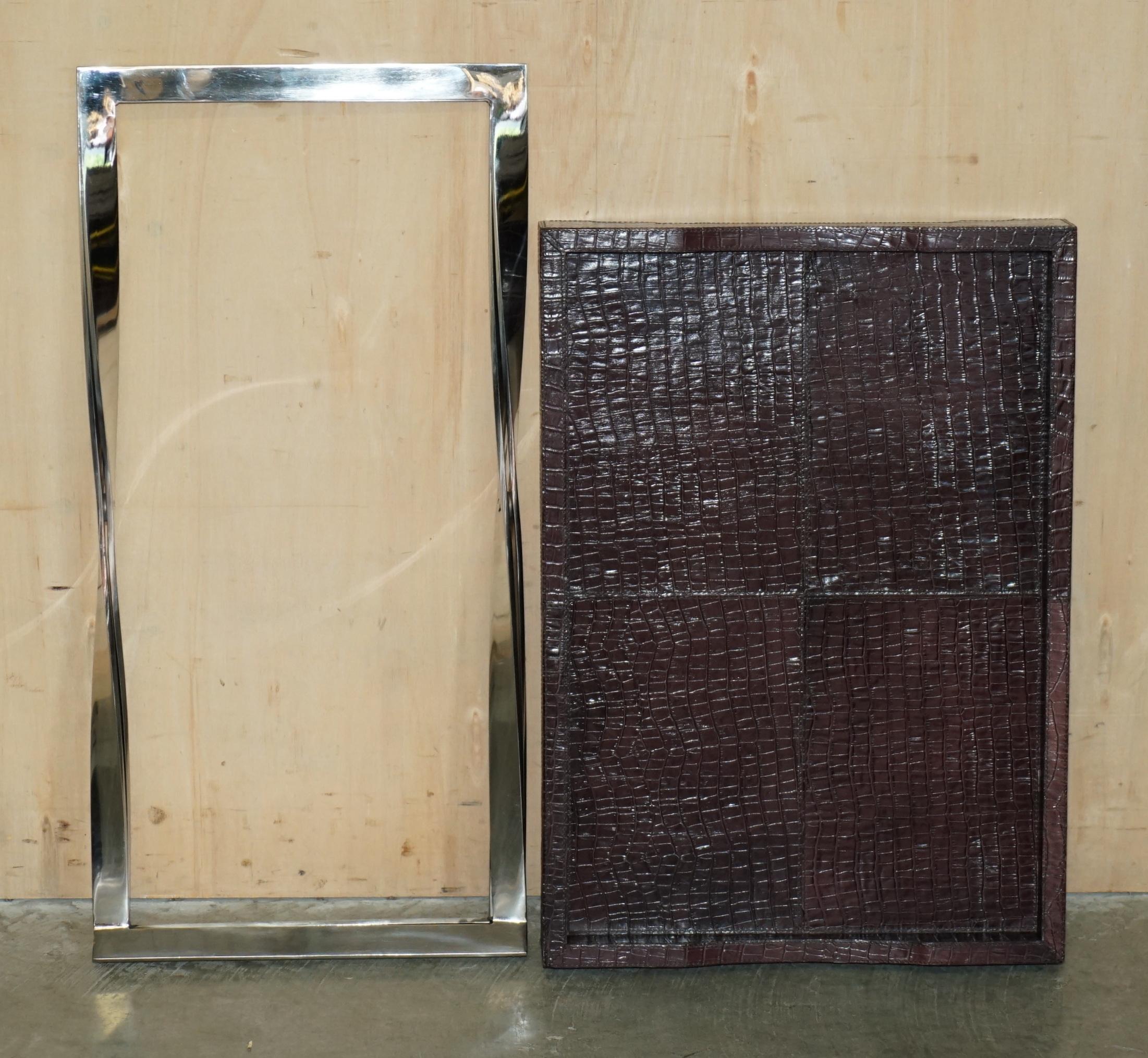TABLE ALLIGATOR CROCODILE VINTAGE EN CUIR PATiNA AVEC CHROME TRAY en vente 7