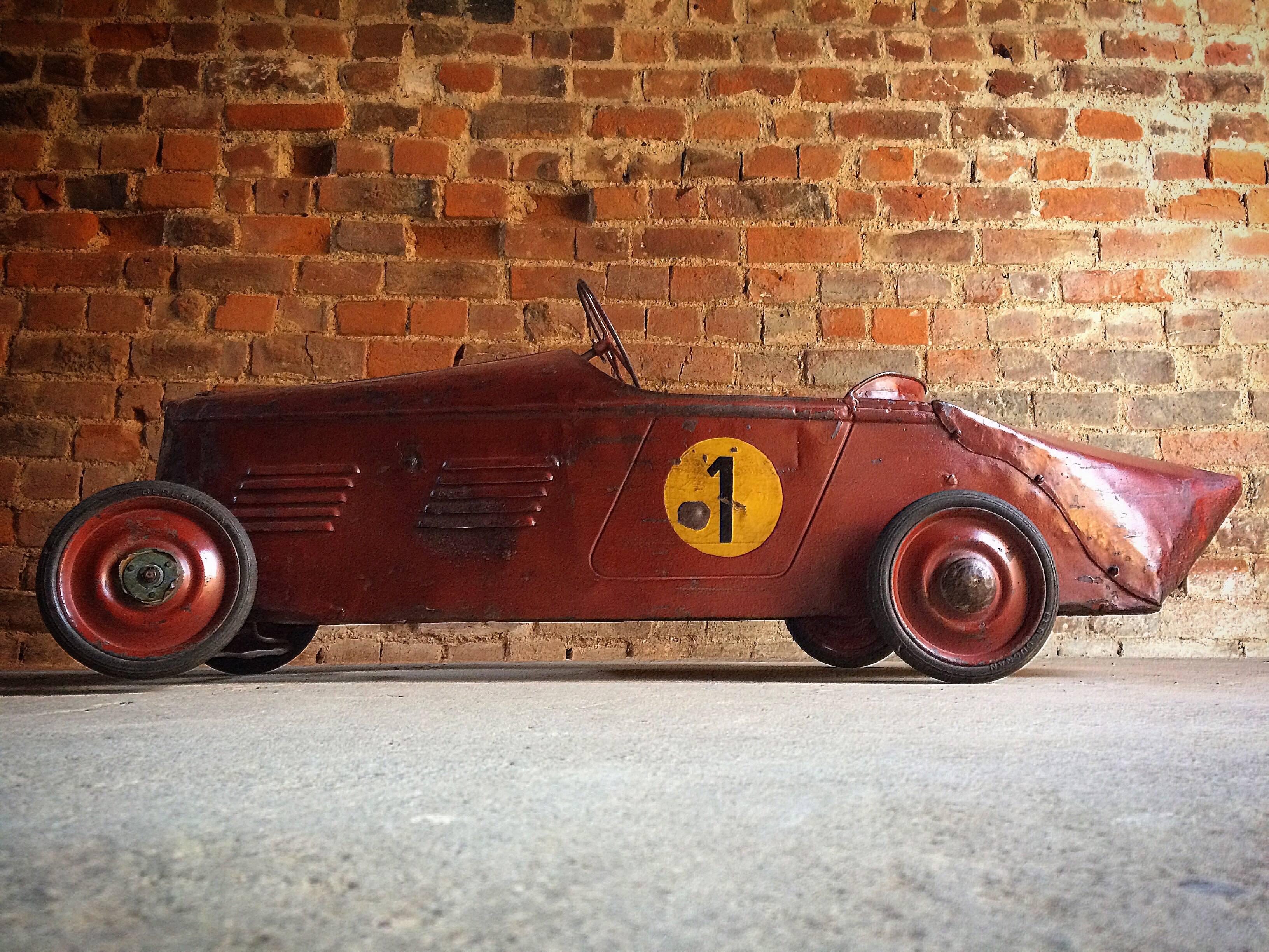 Stunning Vintage Delage Boat Tail Racer Pedal Car Distressed Loft Style, 1935 1