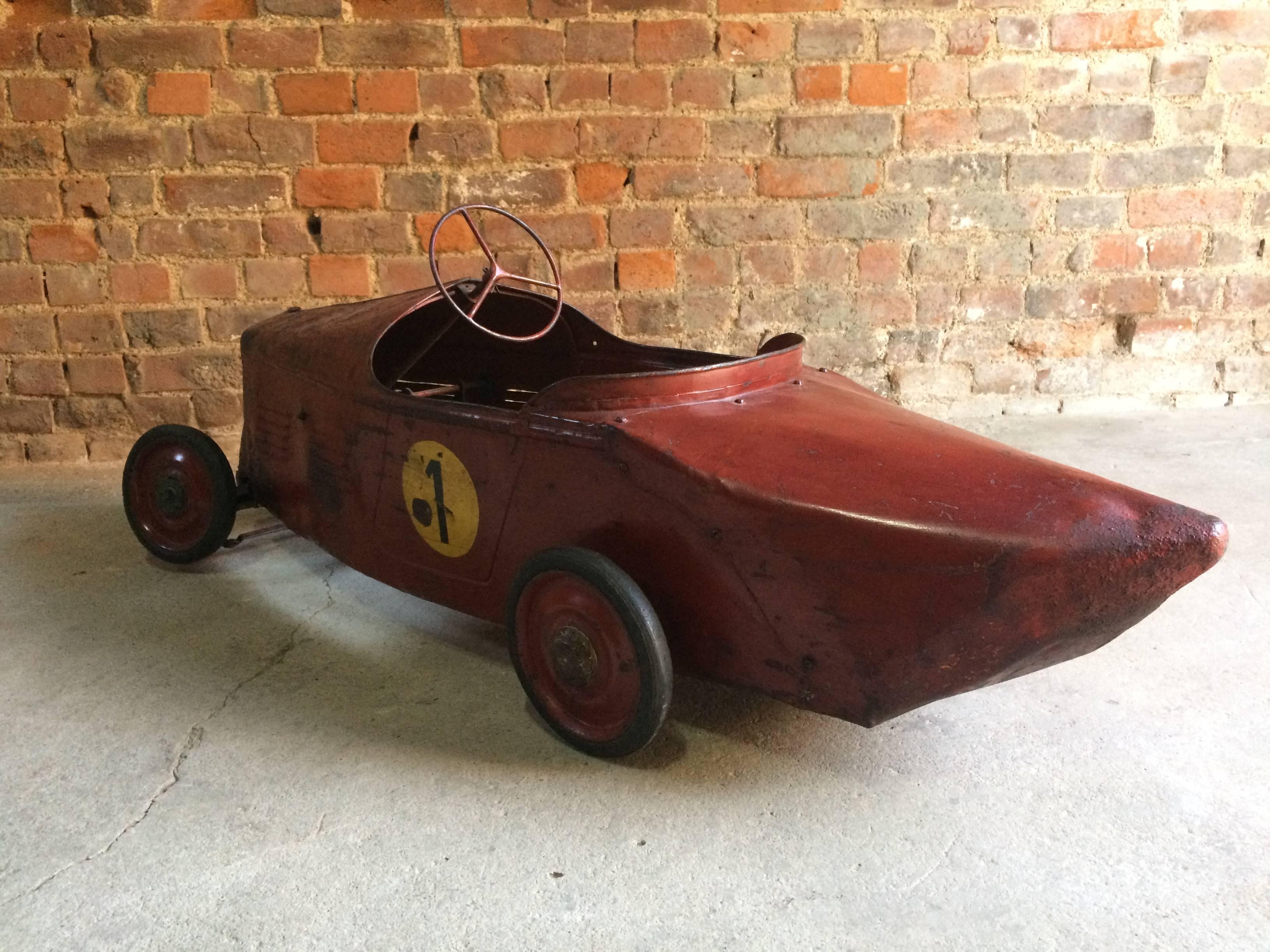 French Stunning Vintage Delage Boat Tail Racer Pedal Car Distressed Loft Style, 1935