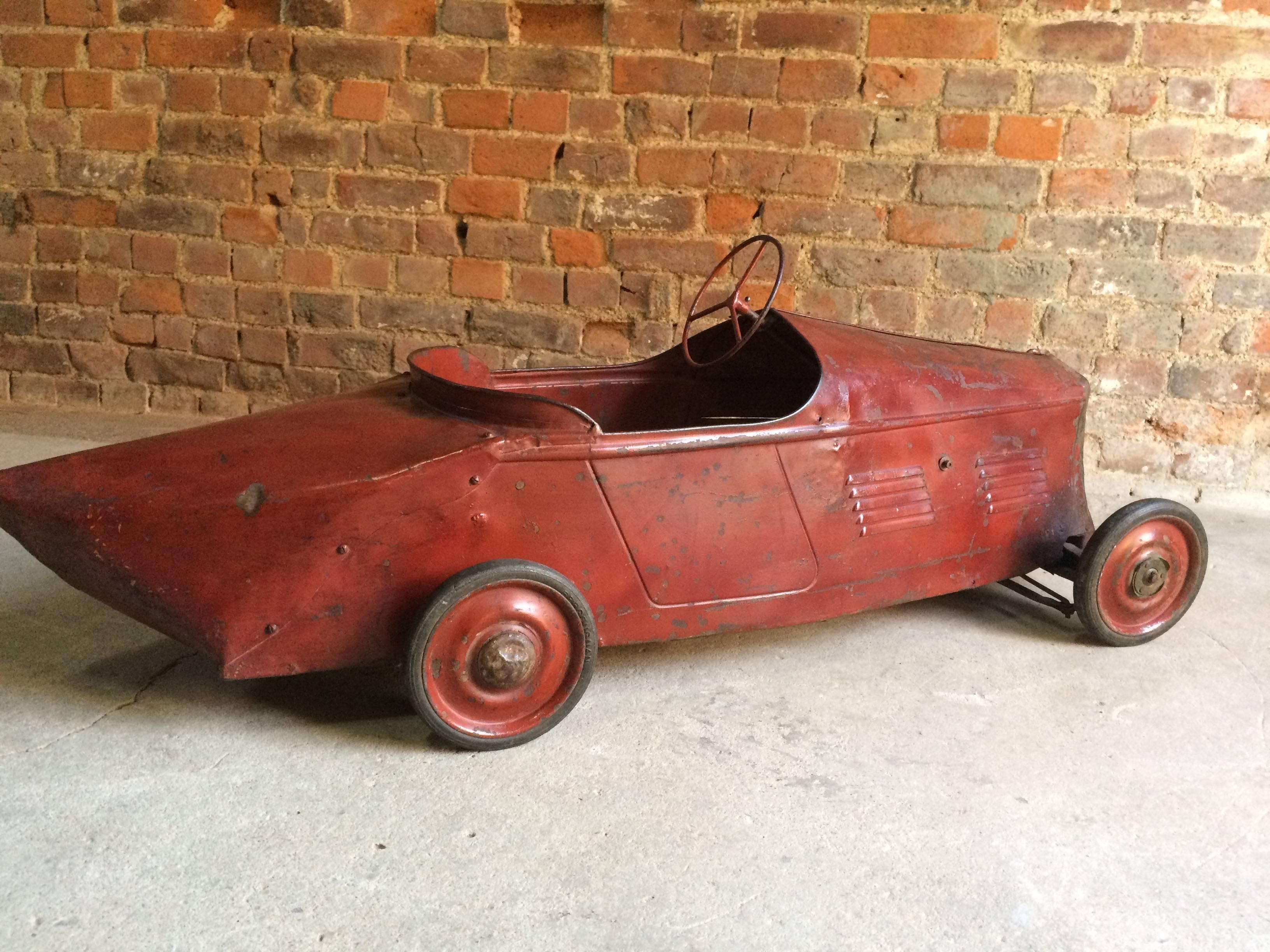 20th Century Stunning Vintage Delage Boat Tail Racer Pedal Car Distressed Loft Style, 1935