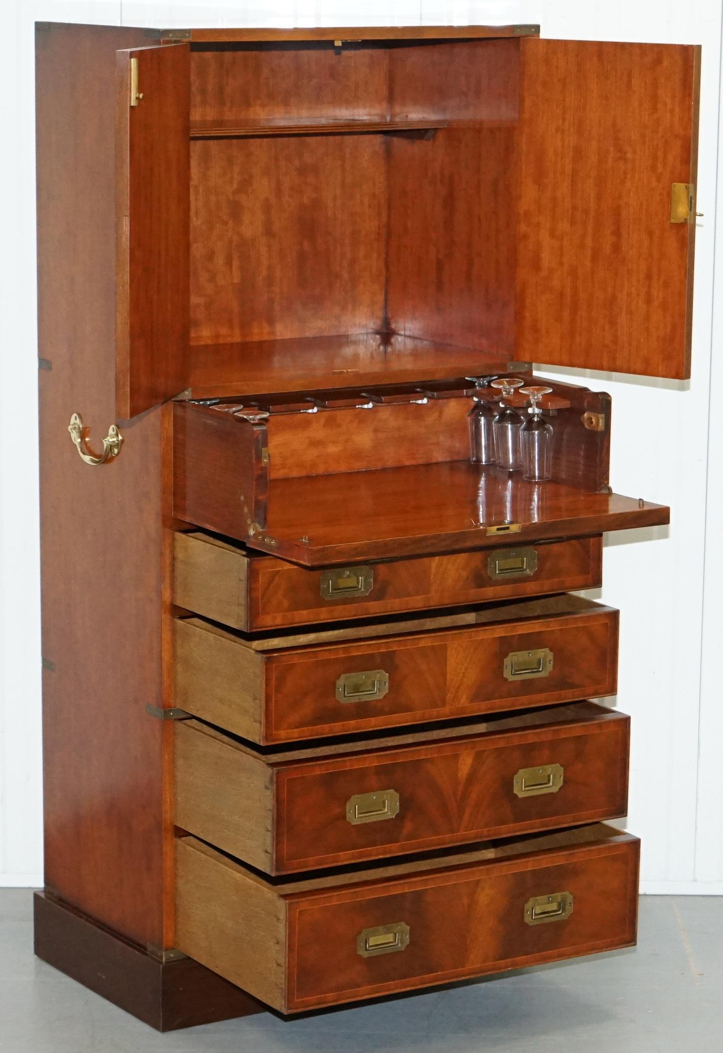 Stunning Vintage Drinks Military Campaign Cabinet Cupboard with Chest of Drawers 3