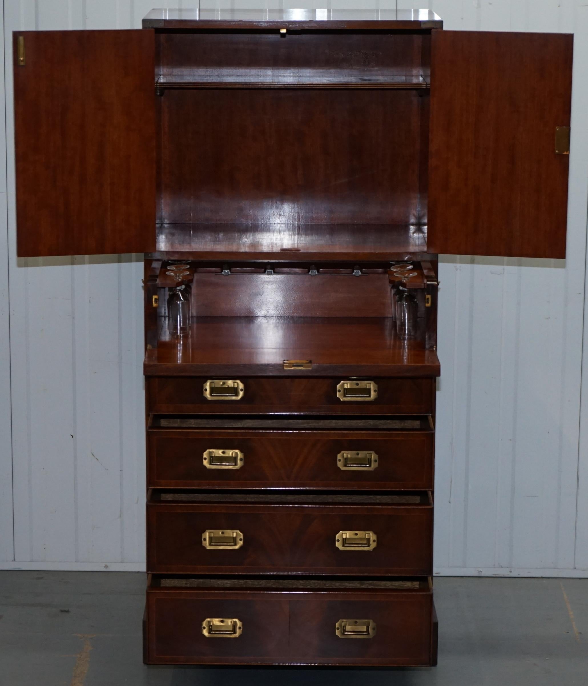 Stunning Vintage Drinks Military Campaign Cabinet Cupboard with Chest of Drawers 4