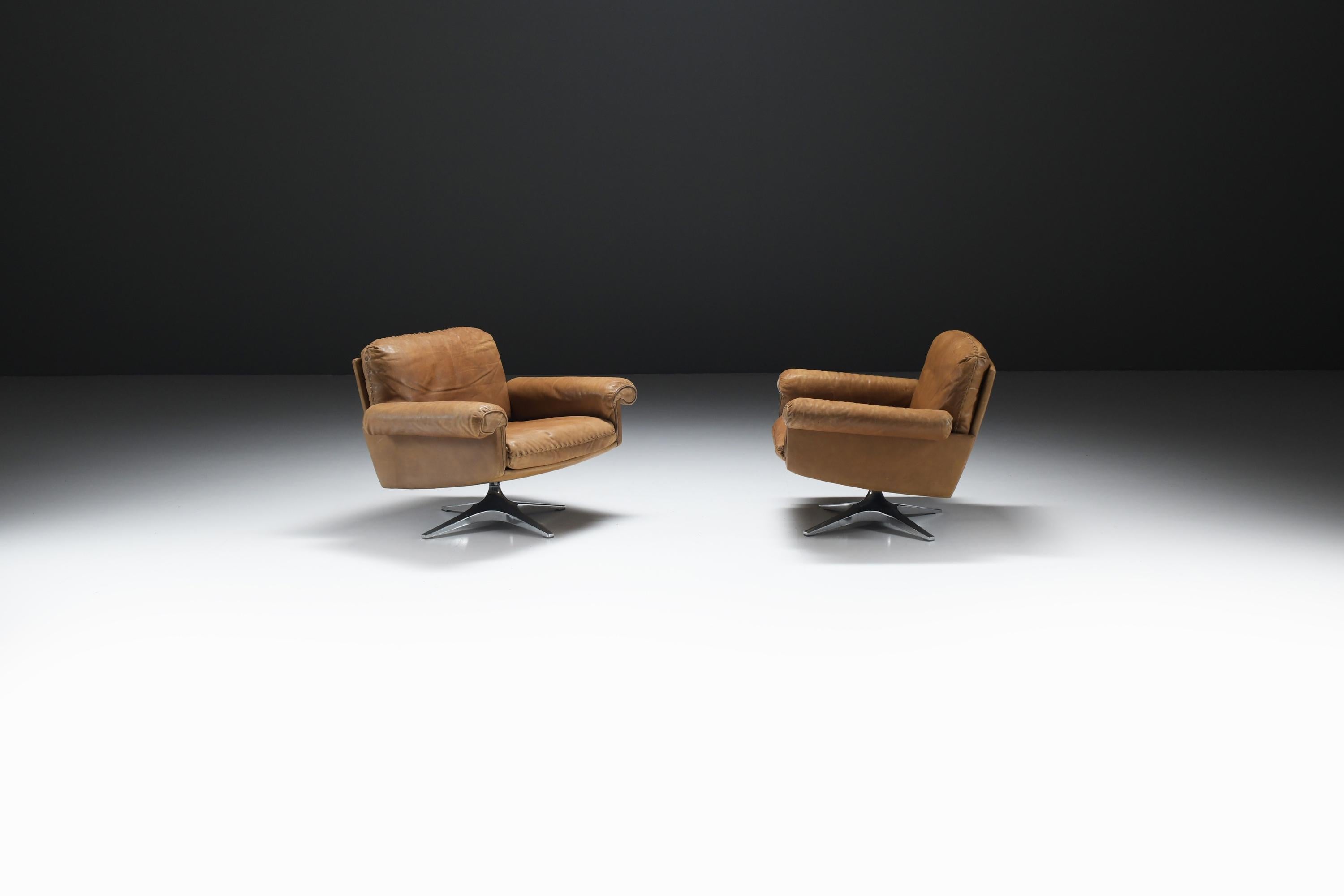 Stunning vintage DS 31 lounge chairs in cognac leather by De Sede Team - De Sede In Good Condition For Sale In Buggenhout, Oost-Vlaanderen