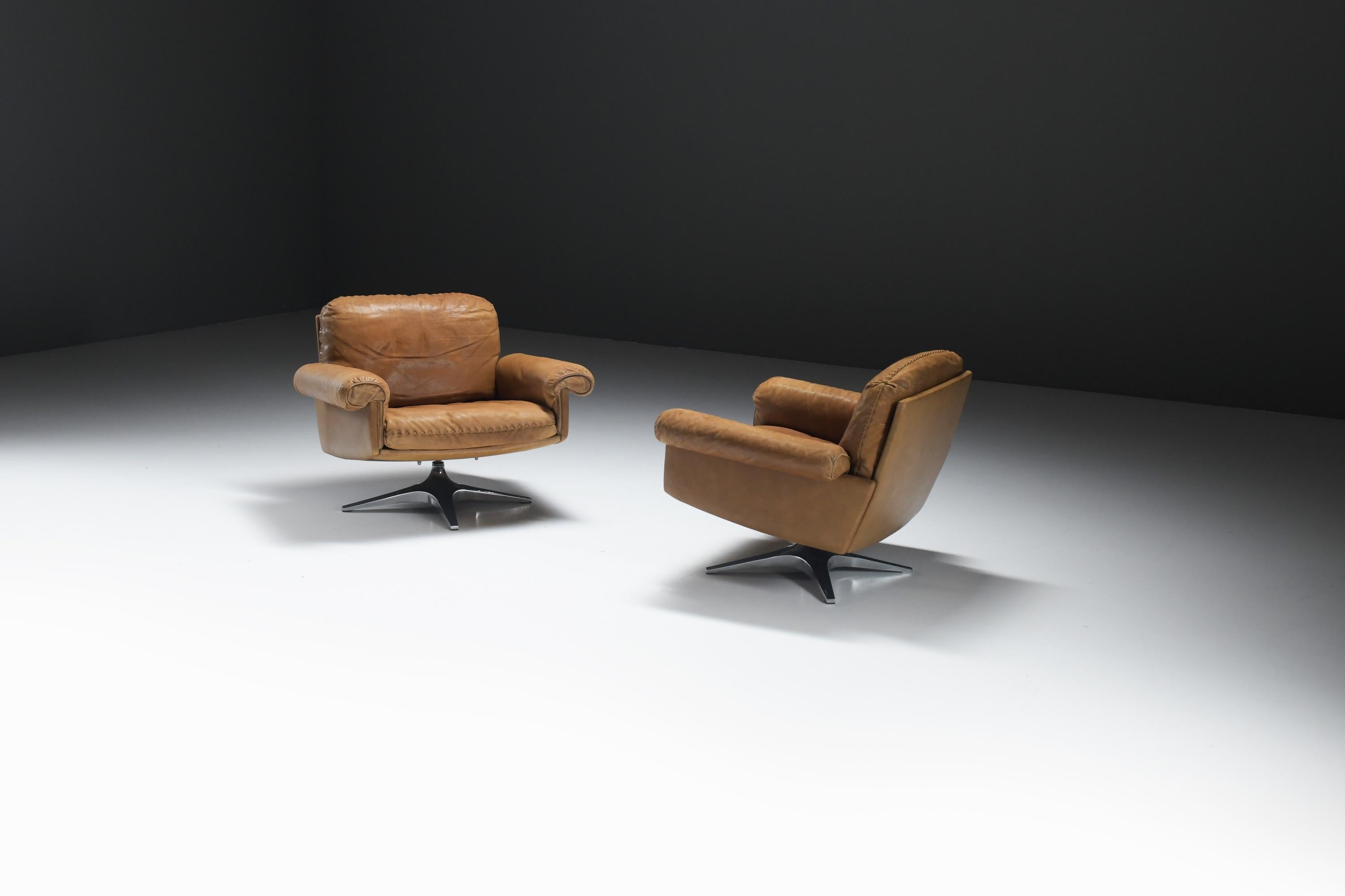 Leather Stunning vintage DS 31 lounge chairs in cognac leather by De Sede Team - De Sede For Sale