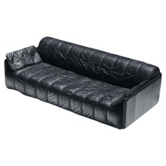 Superbe canapé/lit de repos DS-69 vintage en cuir noir par l'équipe De Sede pour De Sede