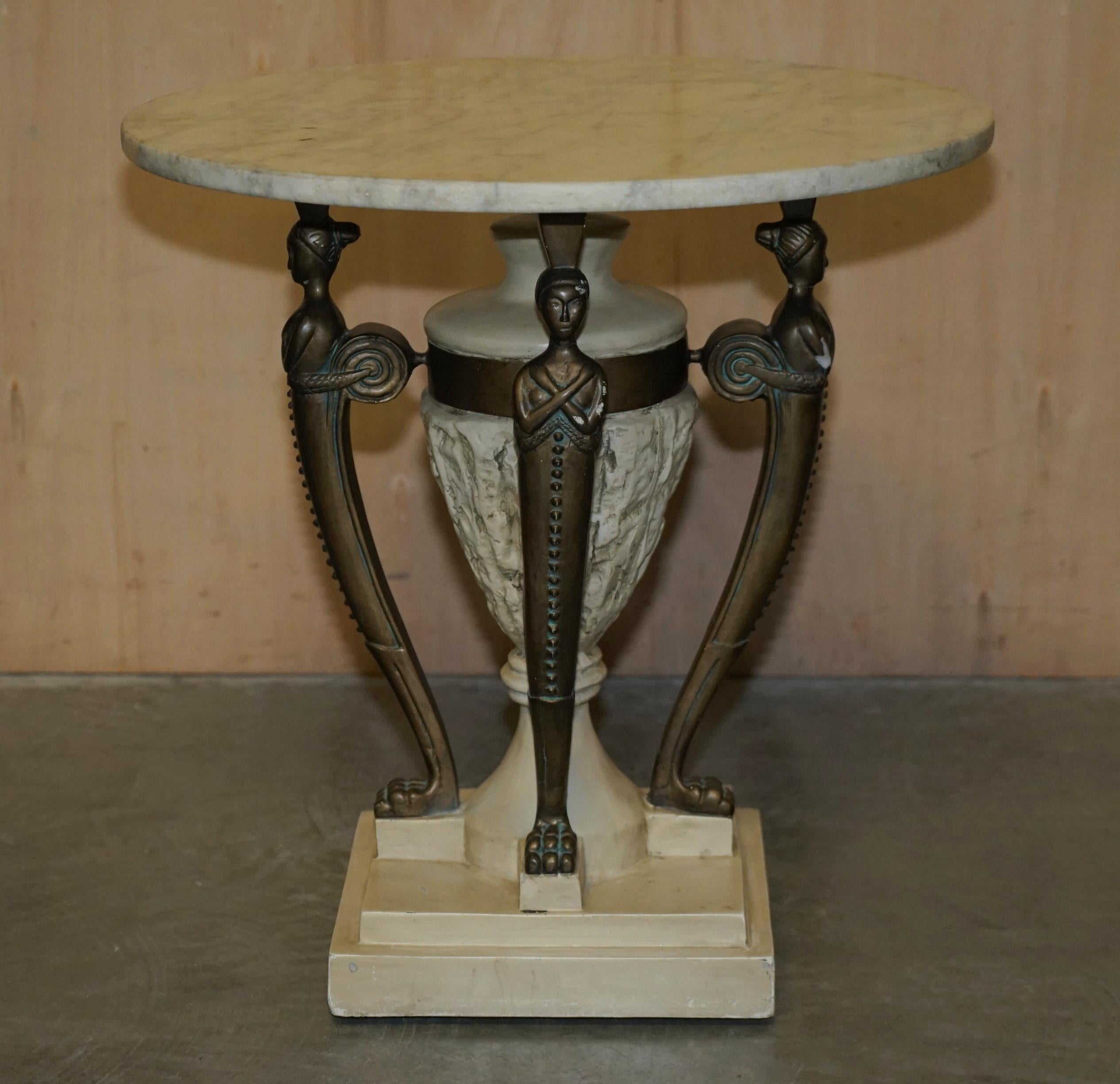 Stunning Vintage Egyptian Revival Side End Lamp Wine Table with Solid Marble Top For Sale 10