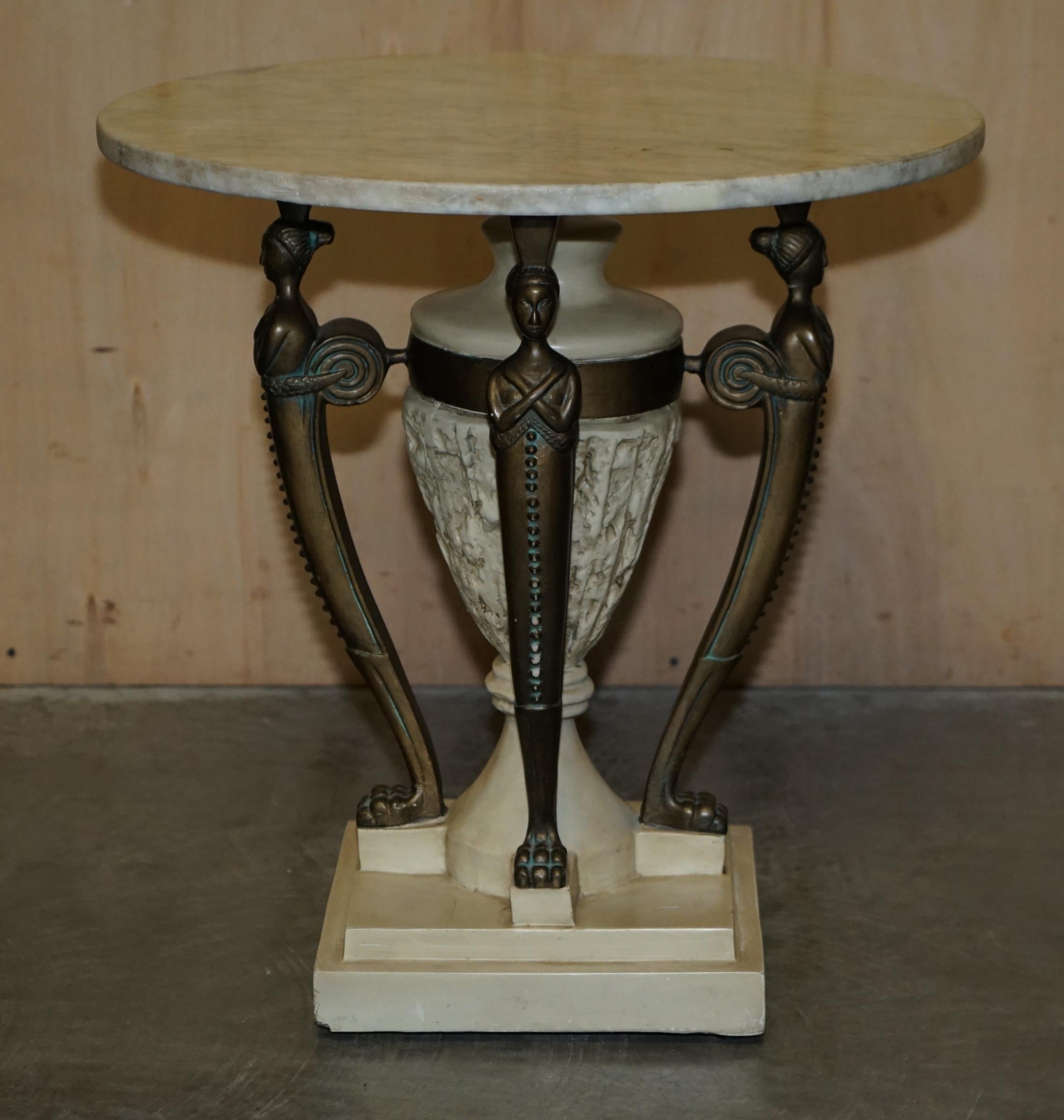 Stunning Vintage Egyptian Revival Side End Lamp Wine Table with Solid Marble Top For Sale 11