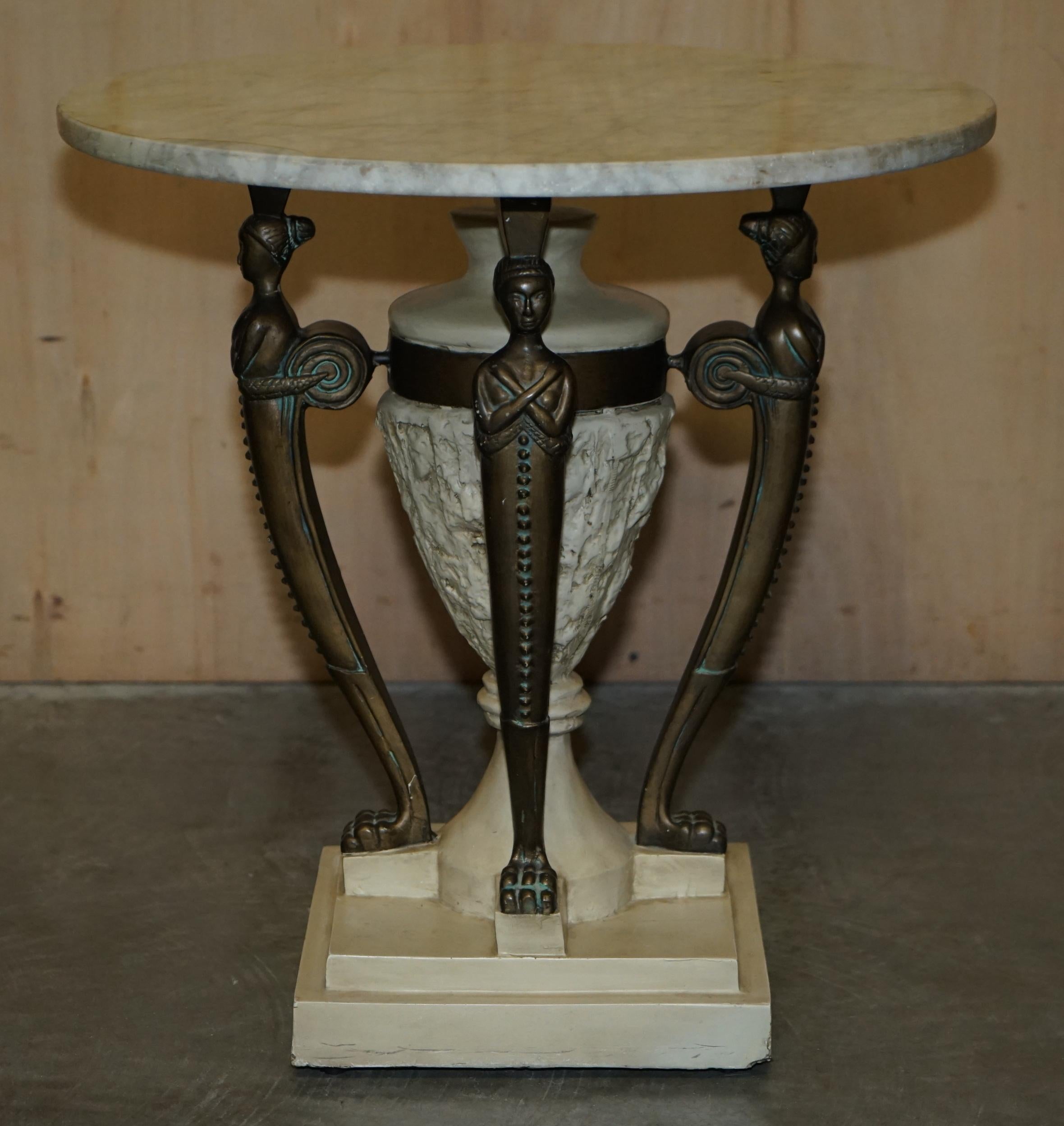 Stunning Vintage Egyptian Revival Side End Lamp Wine Table with Solid Marble Top For Sale 12