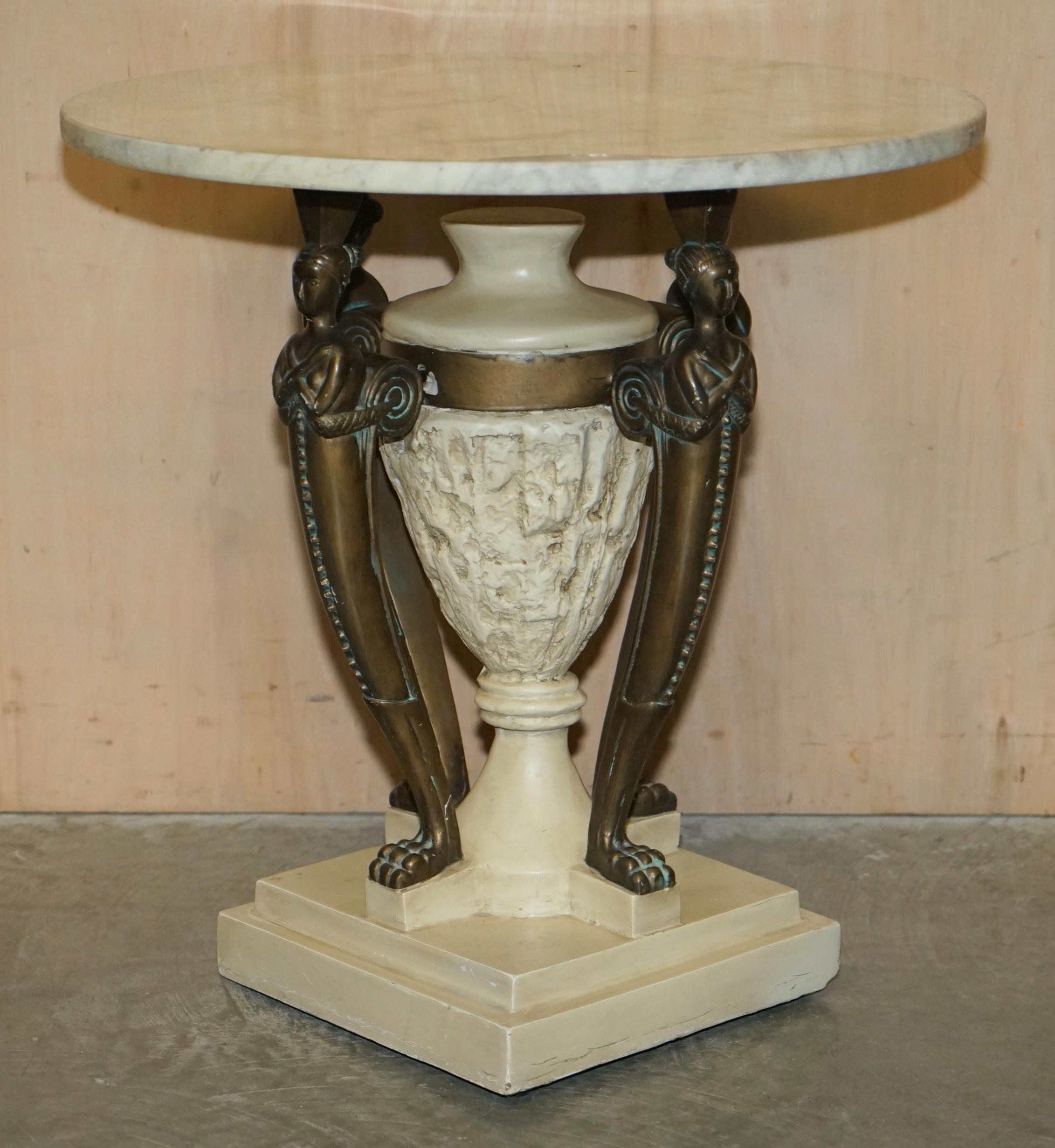 We are delighted to offer for sale this very decorative, Egyptian Revival side end lamp wine table with solid Italian marble top.

A very good looking and expertly crafted piece, if you're looking for pure art furniture then look no further, this