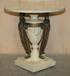 Stunning Vintage Egyptian Revival Side End Lamp Wine Table with Solid Marble Top