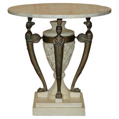 Stunning Vintage Egyptian Revival Side End Lamp Wine Table with Solid Marble Top