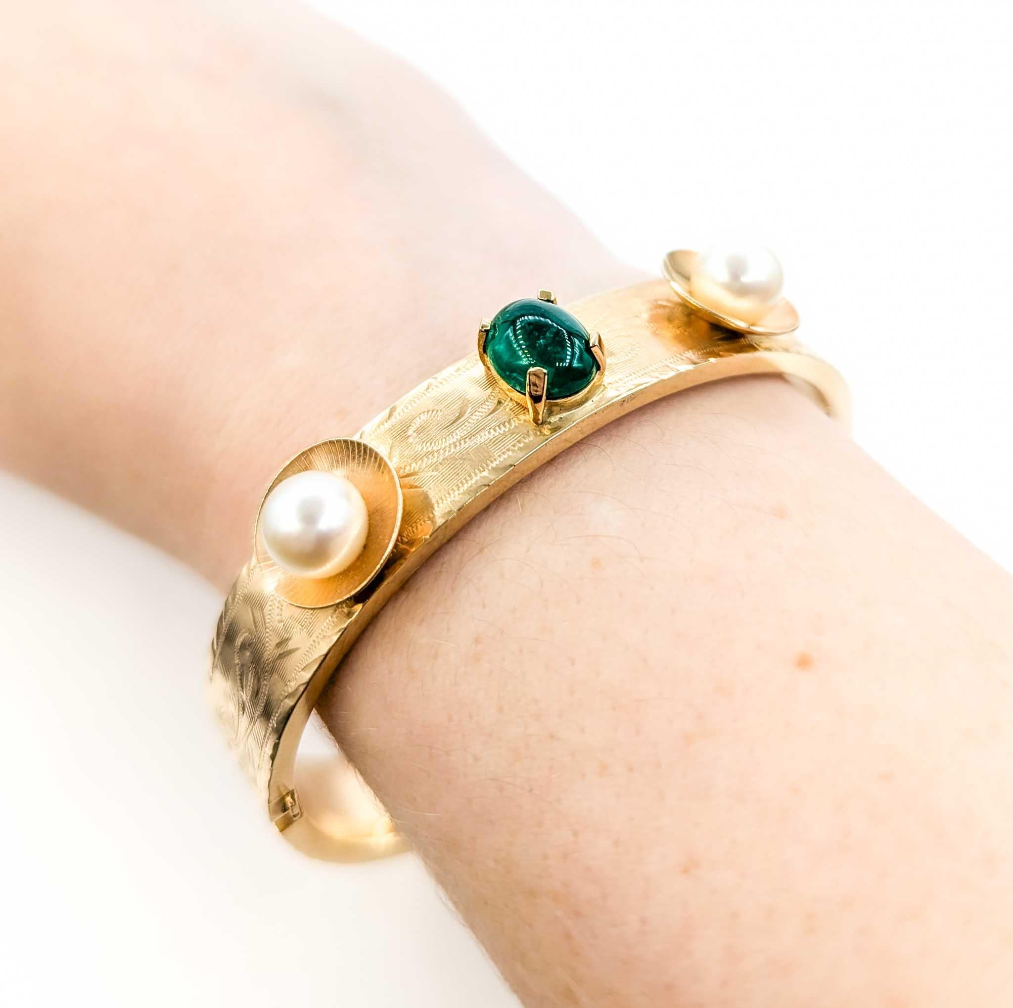 Taille cabochon Superbe bracelet jonc vintage à charnières en or jaune MCM en vente