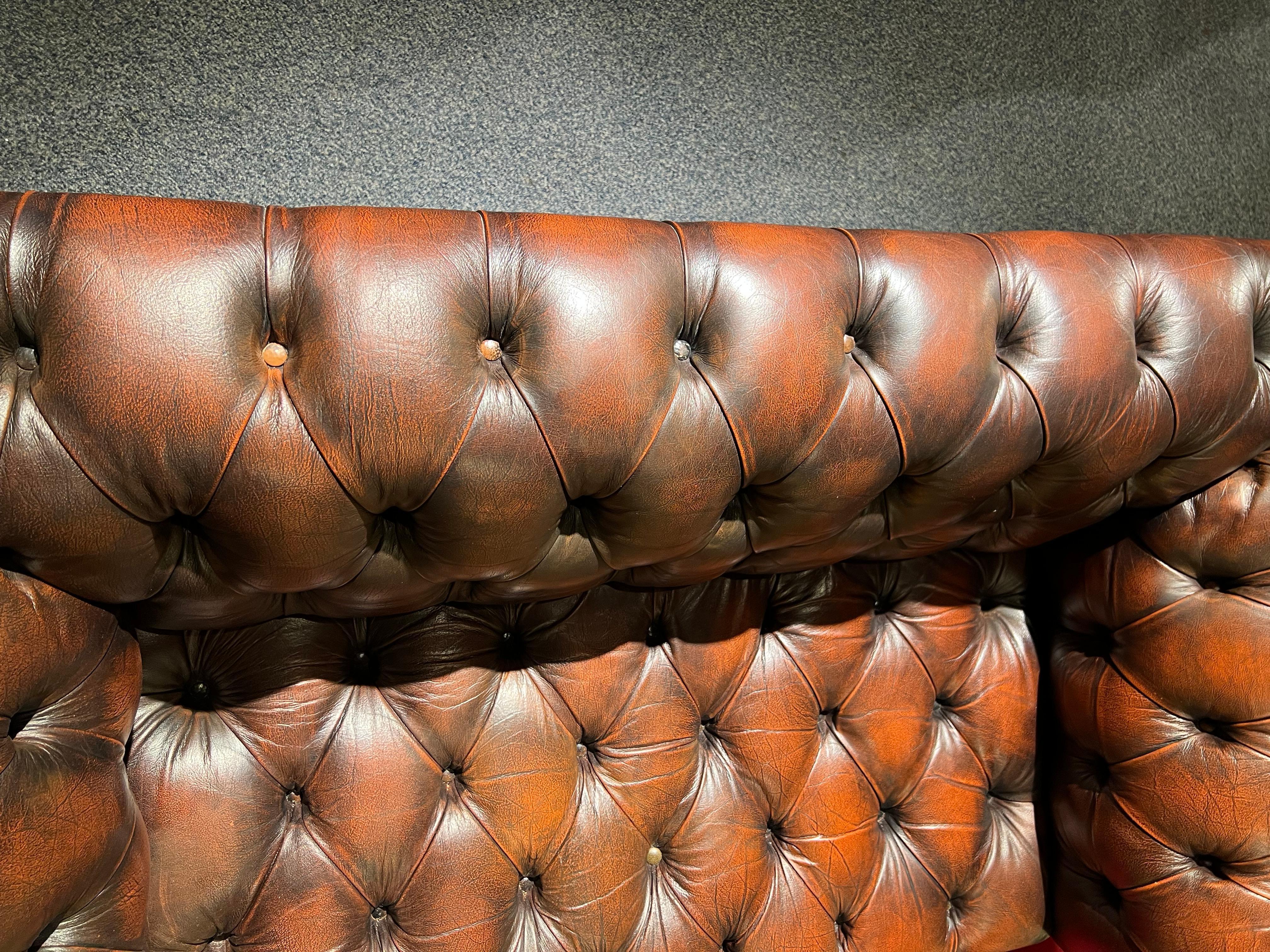 Stunning Vintage English Brown Leather Chesterfield Sofa fully tufted 4