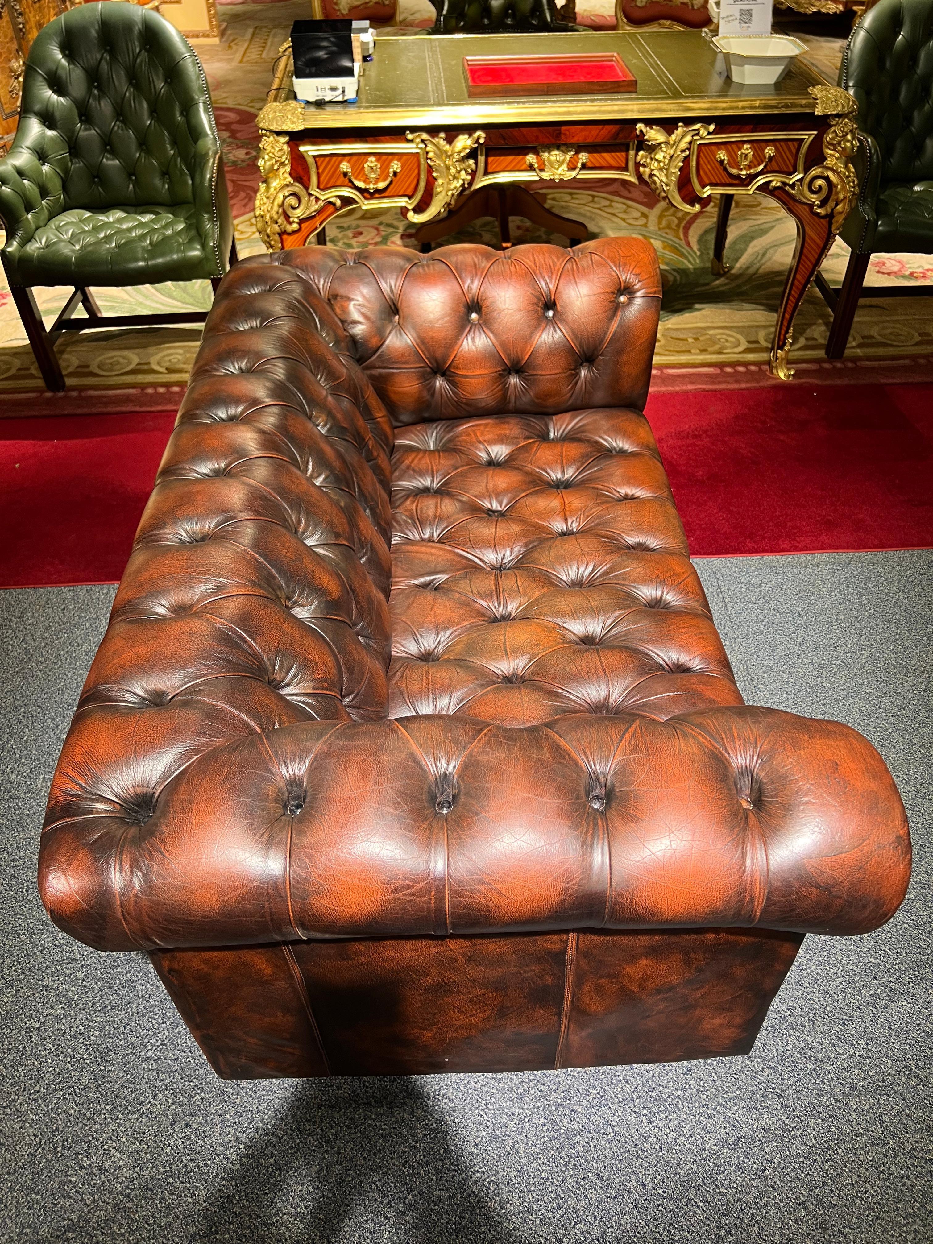 Stunning Vintage English Brown Leather Chesterfield Sofa fully tufted 5