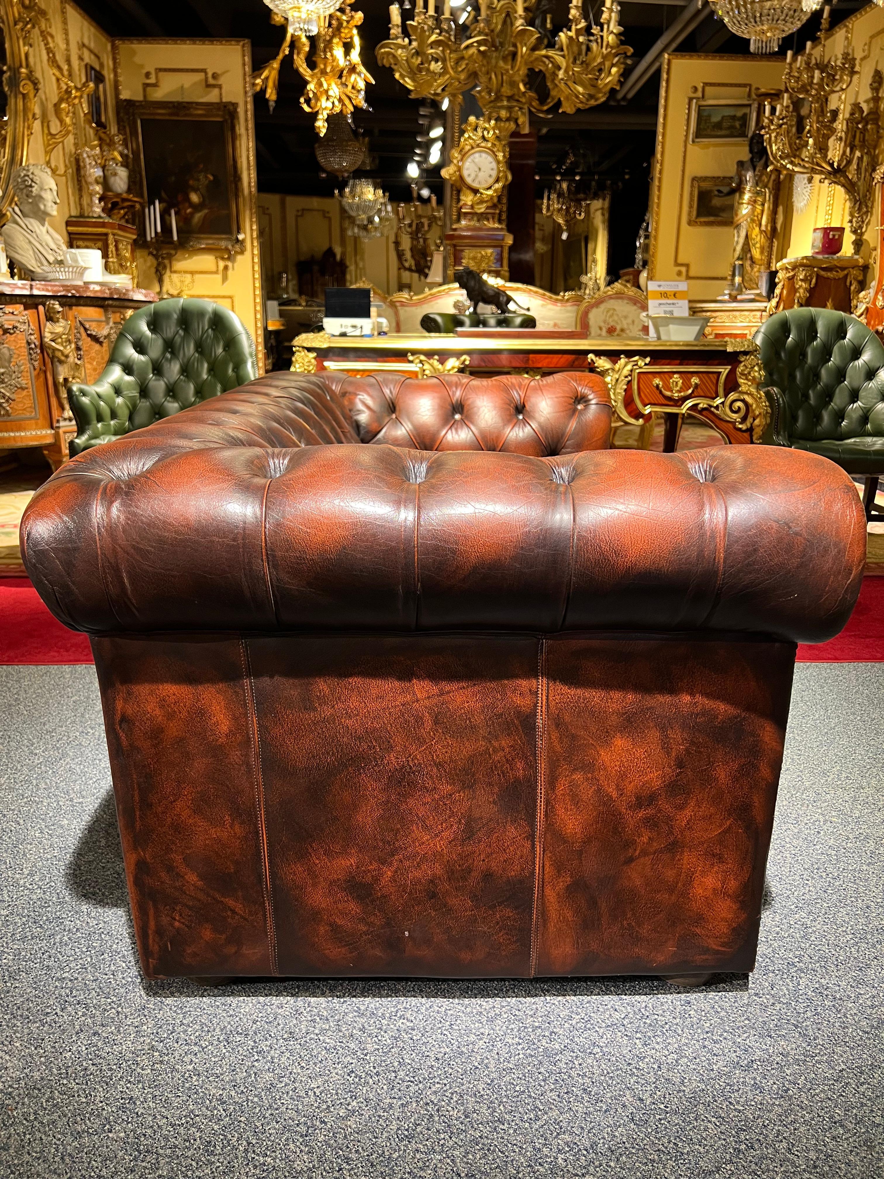 Stunning Vintage English Brown Leather Chesterfield Sofa fully tufted 6