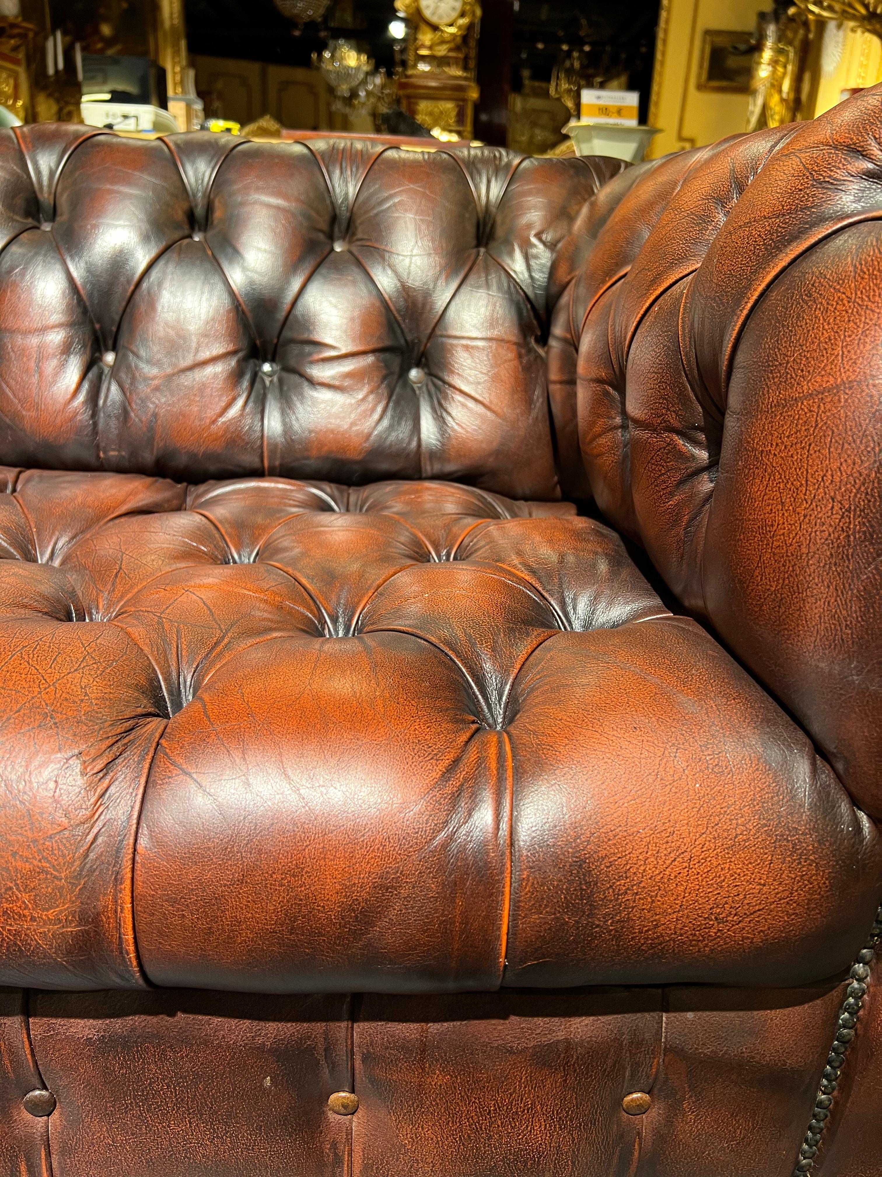 Stunning Vintage English Brown Leather Chesterfield Sofa fully tufted 7