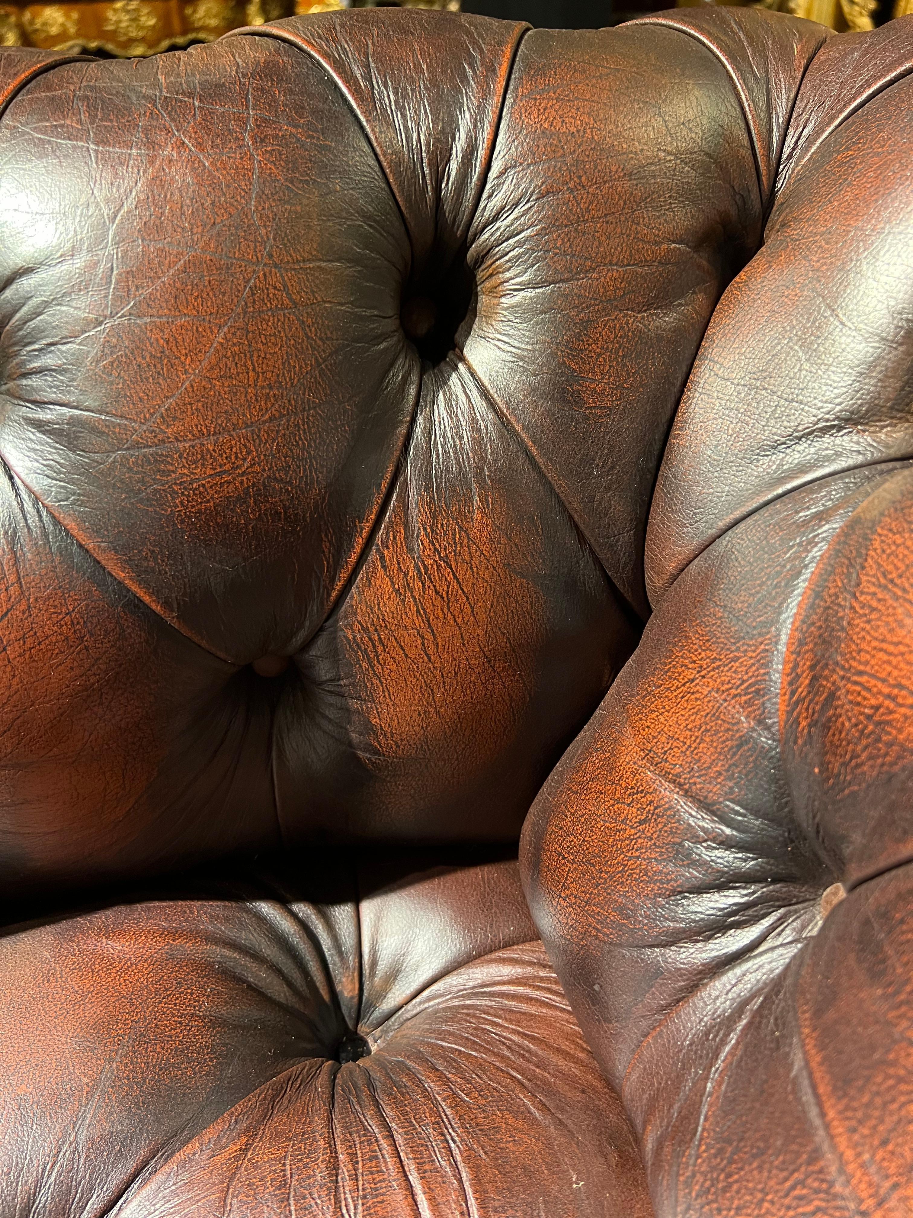 Stunning Vintage English Brown Leather Chesterfield Sofa fully tufted 8