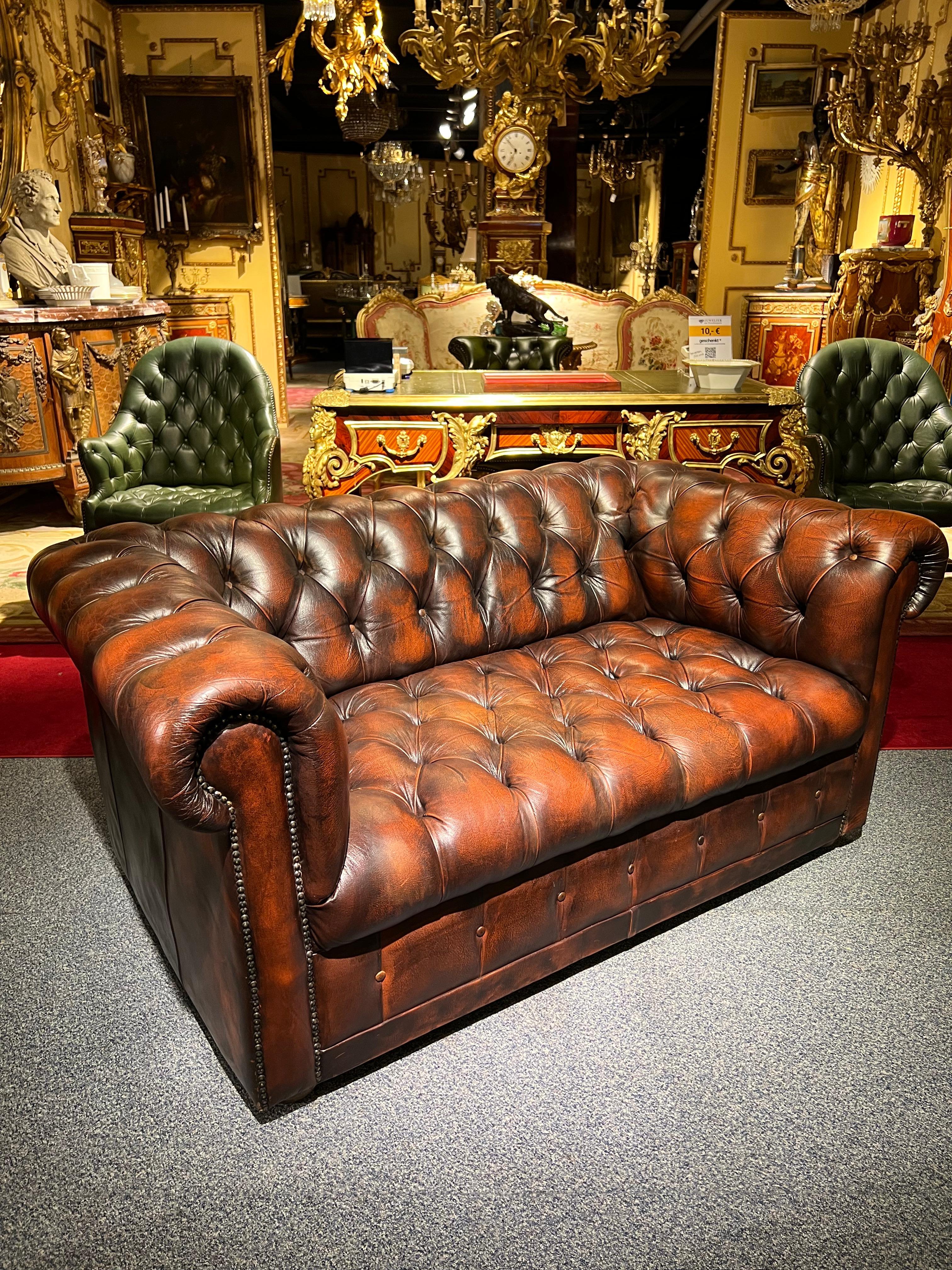 Stunning Vintage English Brown Leather Chesterfield Sofa fully tufted 9