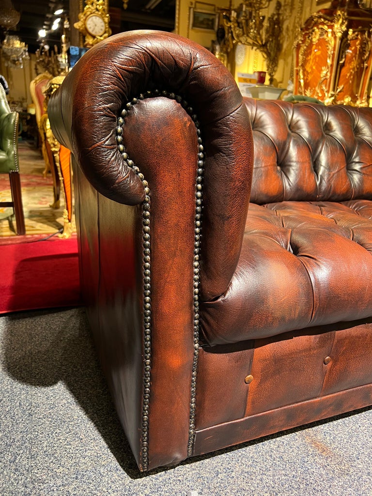 Stunning Vintage English Brown Leather Chesterfield Sofa fully tufted For  Sale at 1stDibs