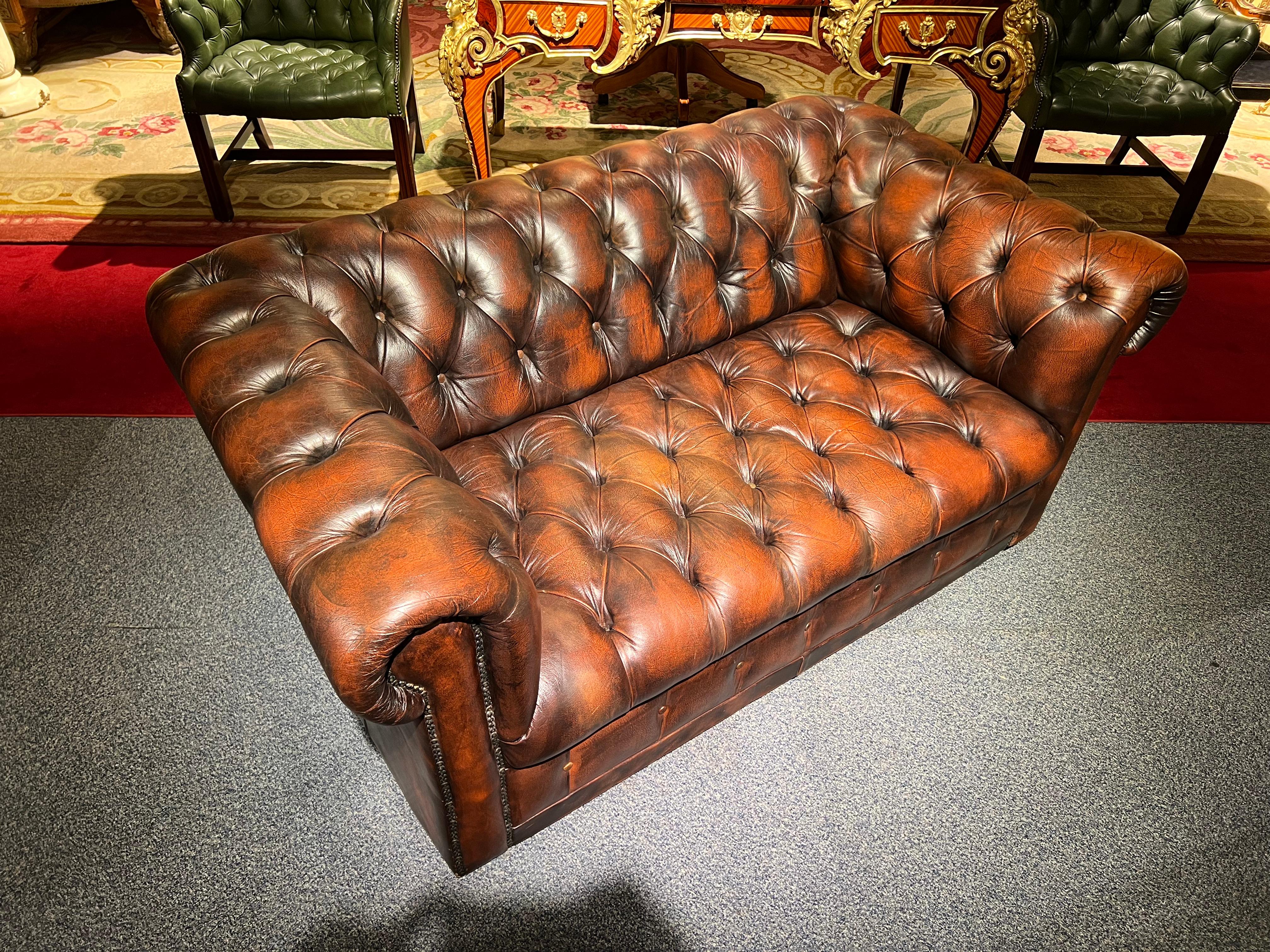 20th Century Stunning Vintage English Brown Leather Chesterfield Sofa fully tufted