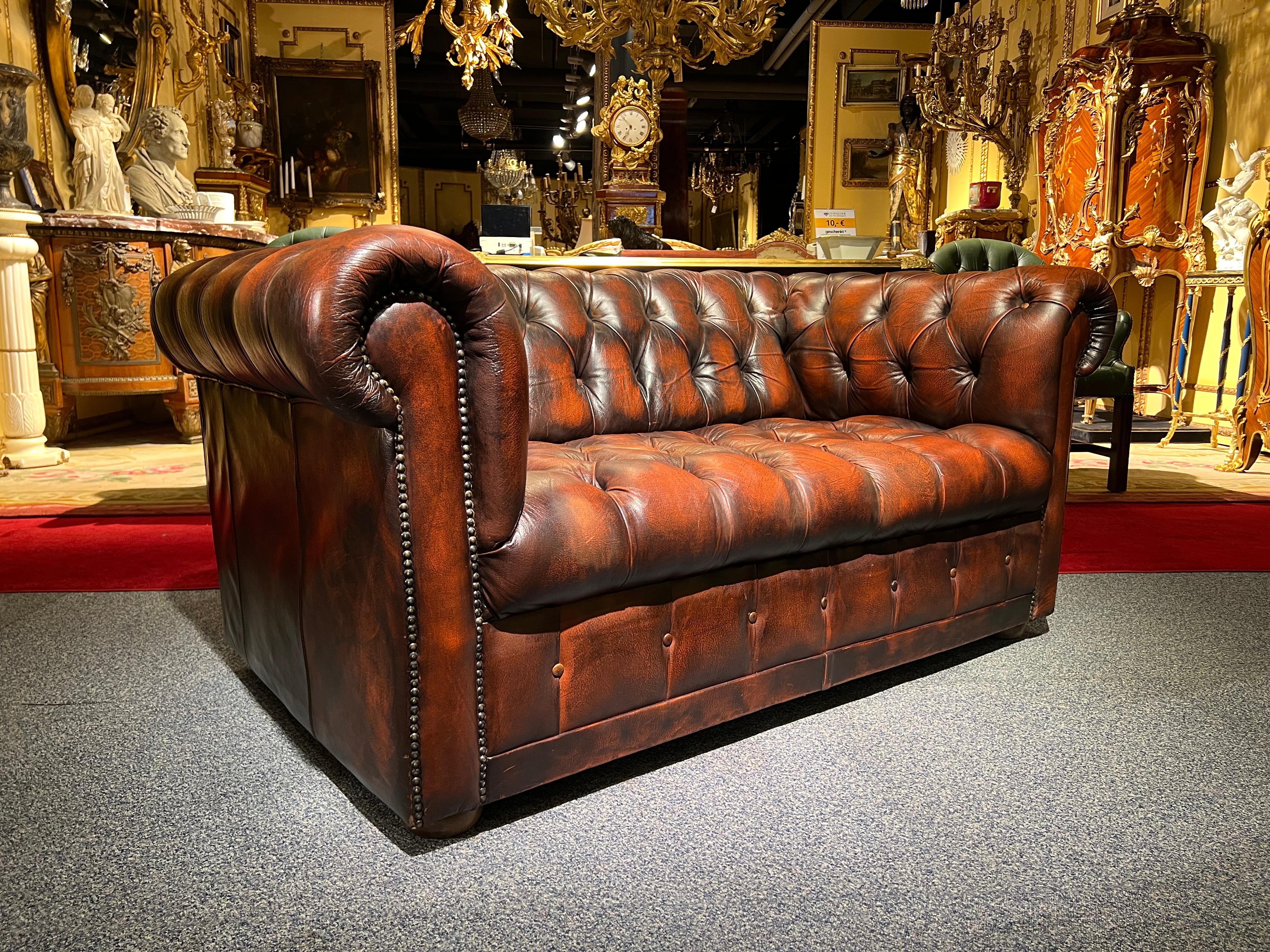 Stunning Vintage English Brown Leather Chesterfield Sofa fully tufted 2
