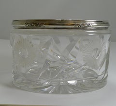 Stunning Vintage English Cut Crystal and Silver Plate Biscuit Box, 1929