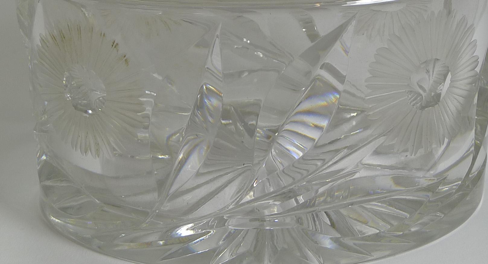 Art Deco Stunning Vintage English Cut Crystal and Silver Plate Biscuit Box, 1929