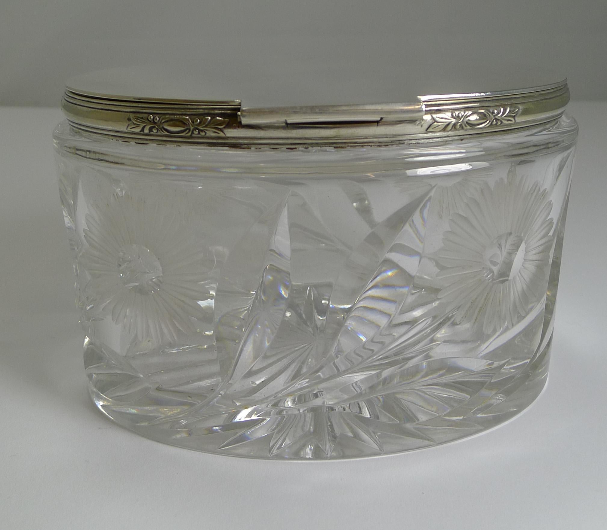 Stunning Vintage English Cut Crystal and Silver Plate Biscuit Box, 1929 1
