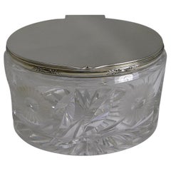 Stunning Vintage English Cut Crystal and Silver Plate Biscuit Box, 1929