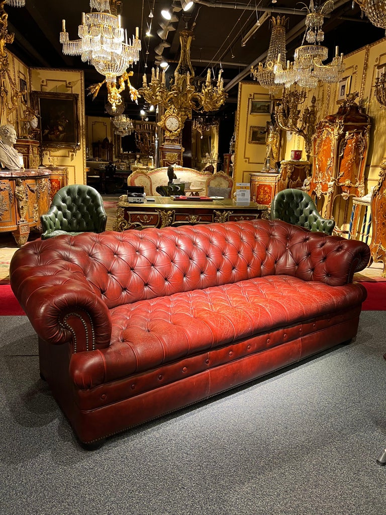 Stunning Vintage English Red Leather Chesterfield 3 Seater Sofa For ...