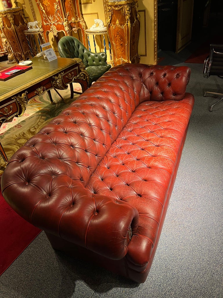 Stunning Vintage English Red Leather Chesterfield 3 Seater Sofa For ...