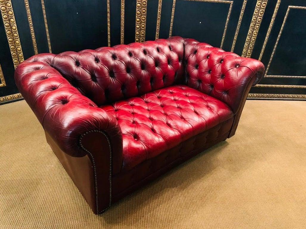 Stunning Vintage English Red Leather Chesterfield Sofa Made by Pendragon 3