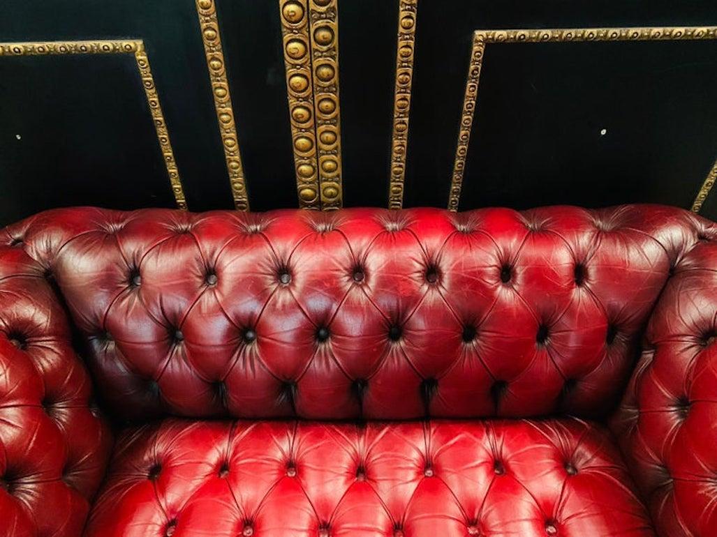 Stunning Vintage English Red Leather Chesterfield Sofa Made by Pendragon 4