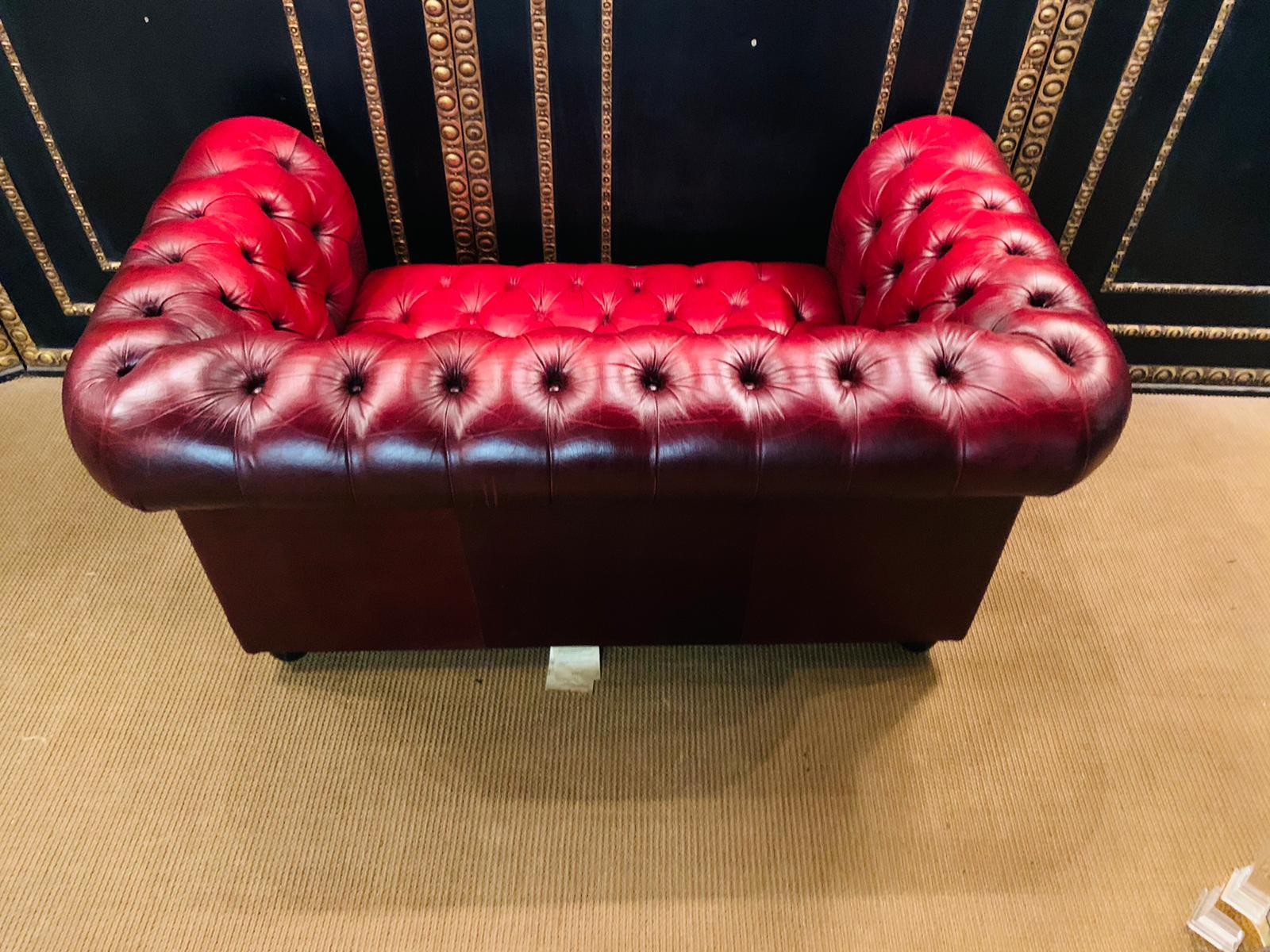 Stunning Vintage English Red Leather Chesterfield Sofa Made by Pendragon 6