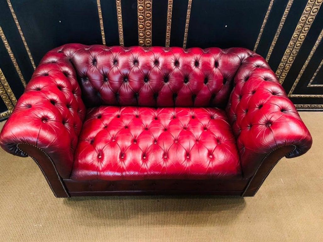 Stunning Vintage English Red Leather Chesterfield Sofa Made by Pendragon 6
