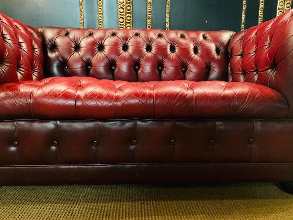 Stunning Vintage English Red Leather Chesterfield Sofa Made by Pendragon 7