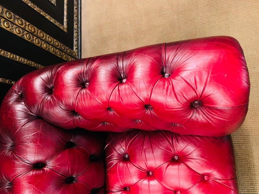 Stunning Vintage English Red Leather Chesterfield Sofa Made by Pendragon 8
