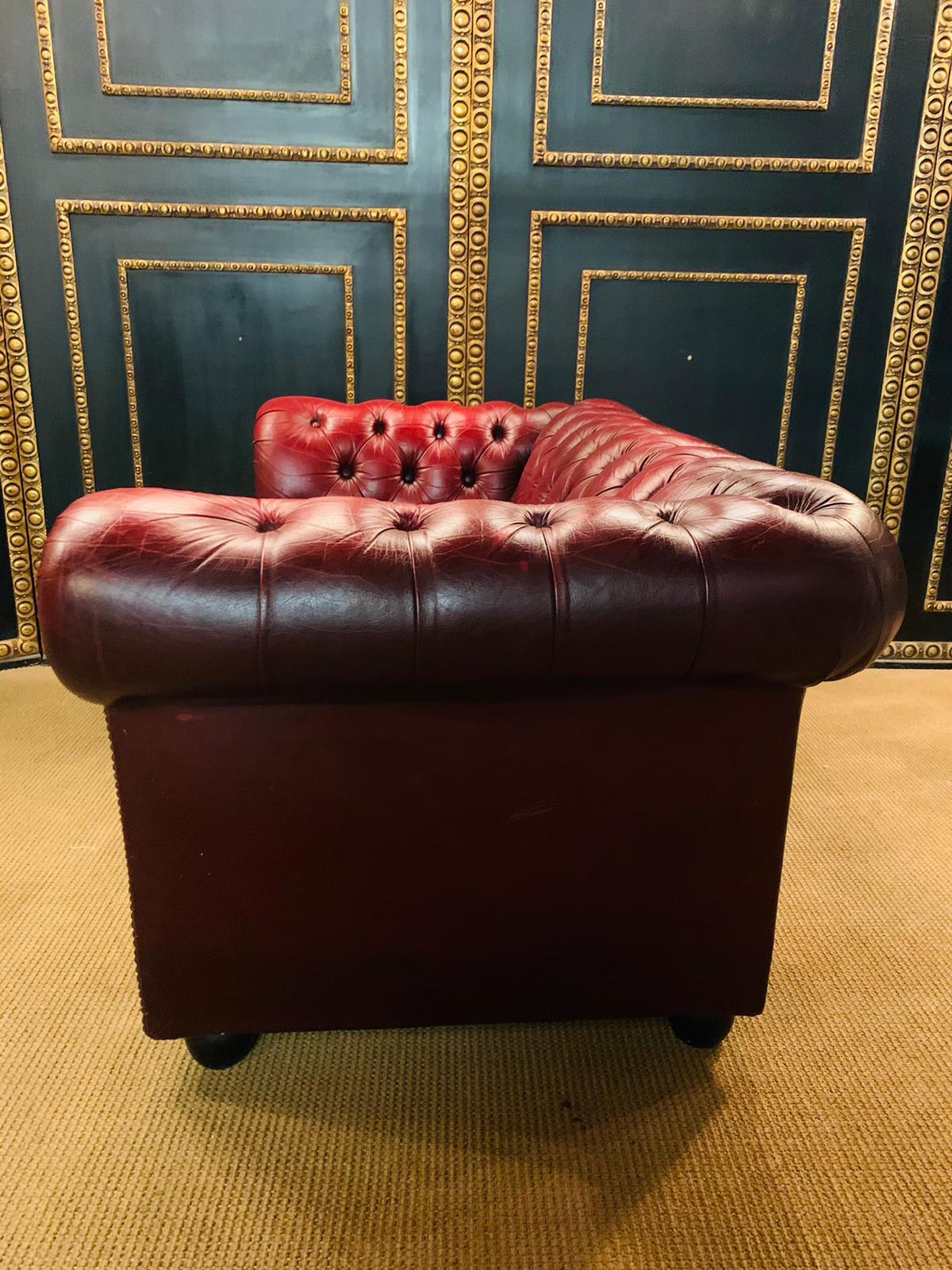 Stunning Vintage English Red Leather Chesterfield Sofa Made by Pendragon 10