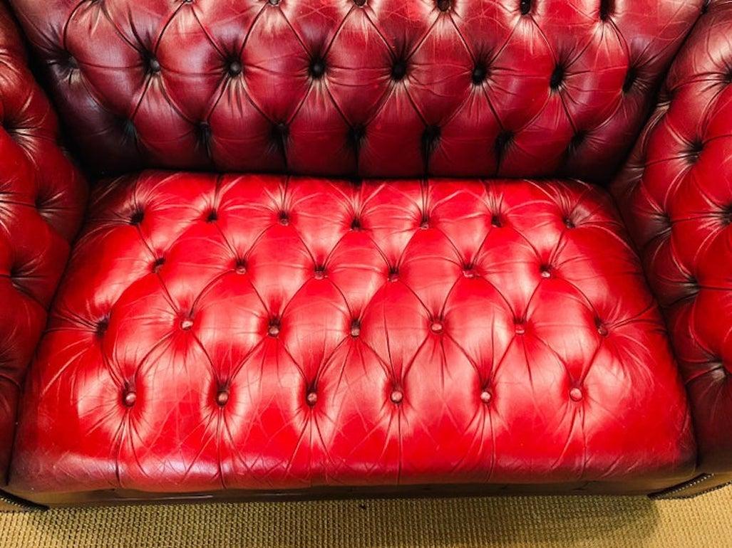 Stunning Vintage English Red Leather Chesterfield Sofa Made by Pendragon 10